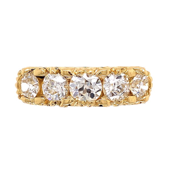 Closeup photo of 18K YG Engraved 5 Round Diamond Band 2.61tcw 8.1g, s6.75
