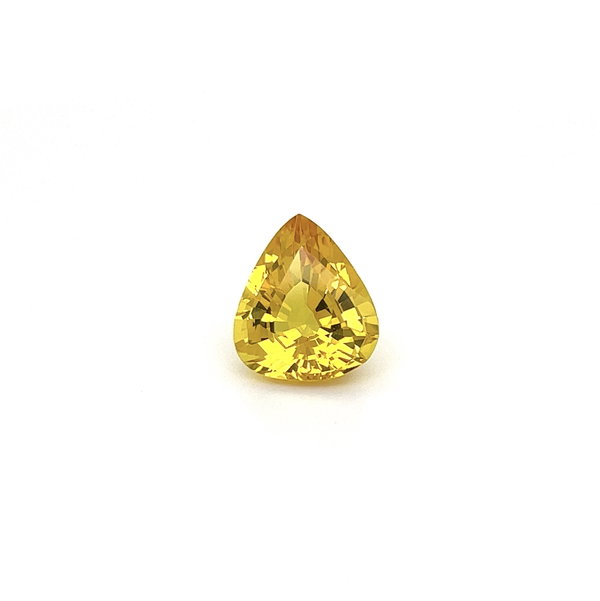 Closeup photo of 7.41ct Pear Shape Yellow Sapphire GIA Beryllium Diffused 13.35 x 11.42 x 6.98mm