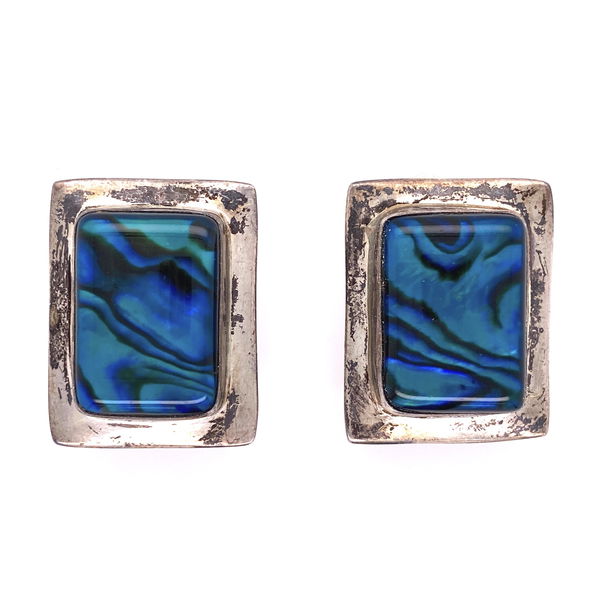 Closeup photo of 925 Sterling Square Abalone Clip Earrings 13.3g