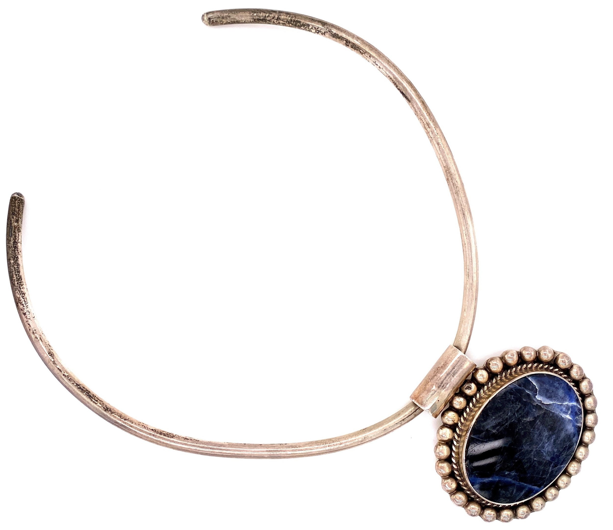 925 Sterling Labradorite Pendant Collar Necklace 64.7g, 16"