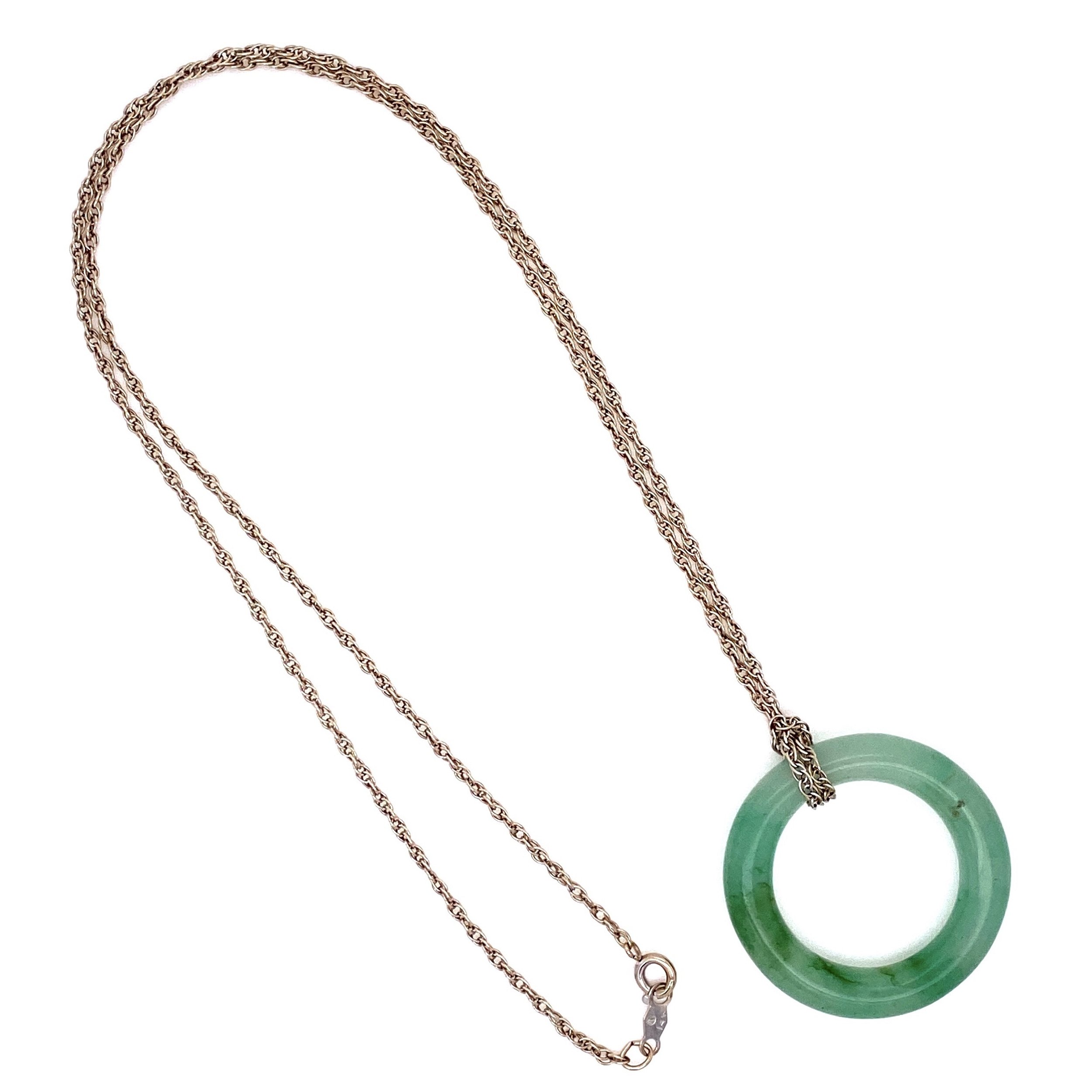 14K WG Jadeite Jade Ring Necklace 6.0g, 17"