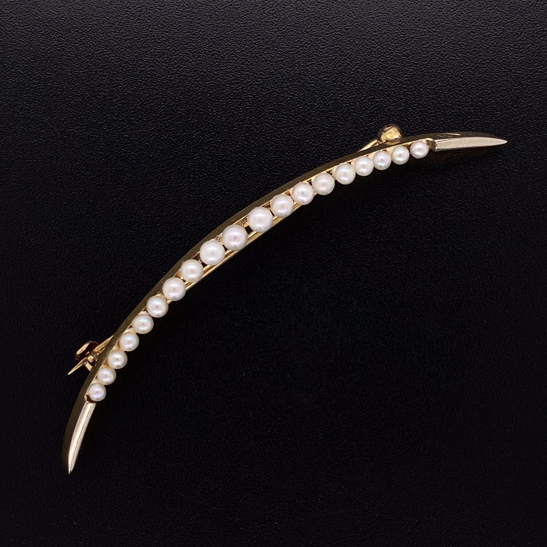 Silver on Gold French Victorian .25tcw Diamond & Pearl Brooch