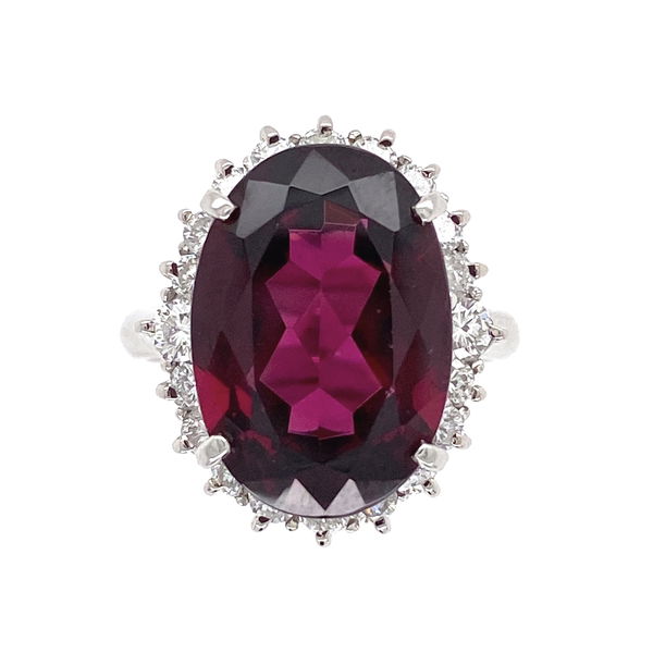 Closeup photo of 11.32ct Oval Rhodolite Garnet & Diamond Ring Platinum, 10.2g, s6