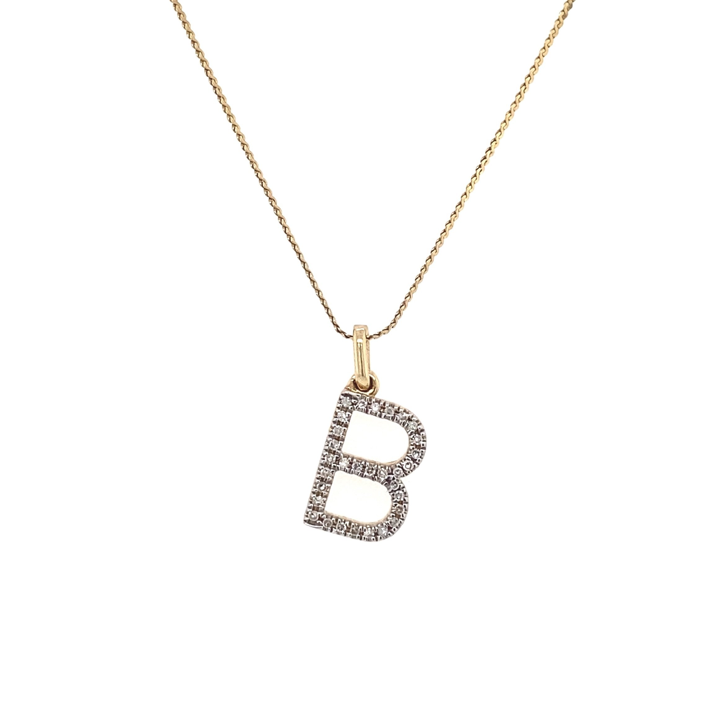 14K YG Diamond Initial B Pendant .15tcw 2.1g, 16" Chain