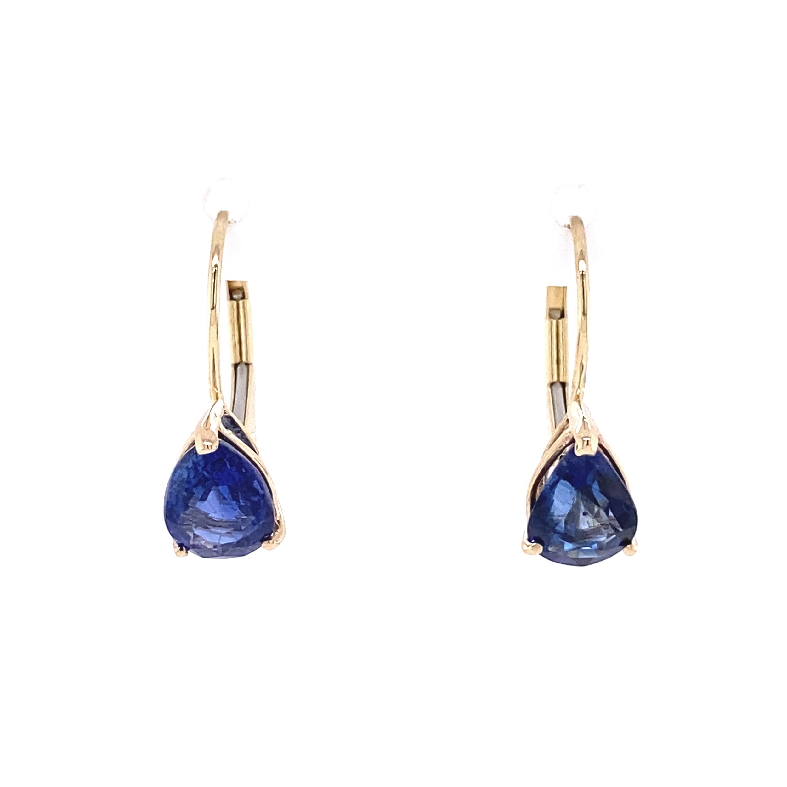 14K YG 2.38tcw Pear Shape Sapphire Drop Earrings