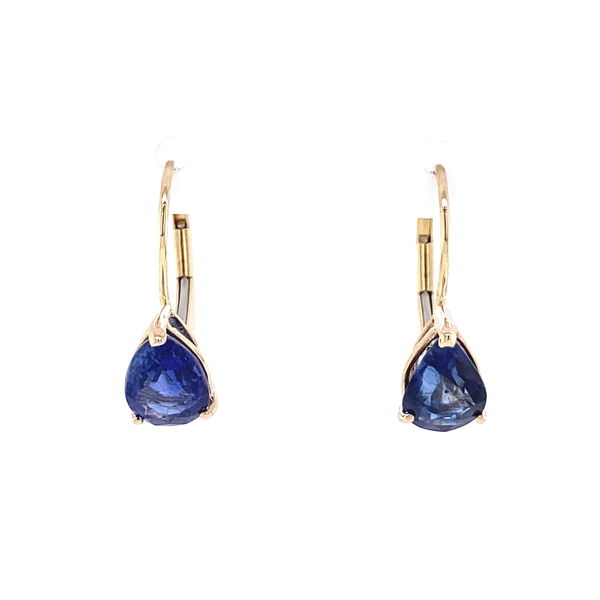 Closeup photo of 14K YG 2.38tcw Pear Shape Sapphire Drop Earrings