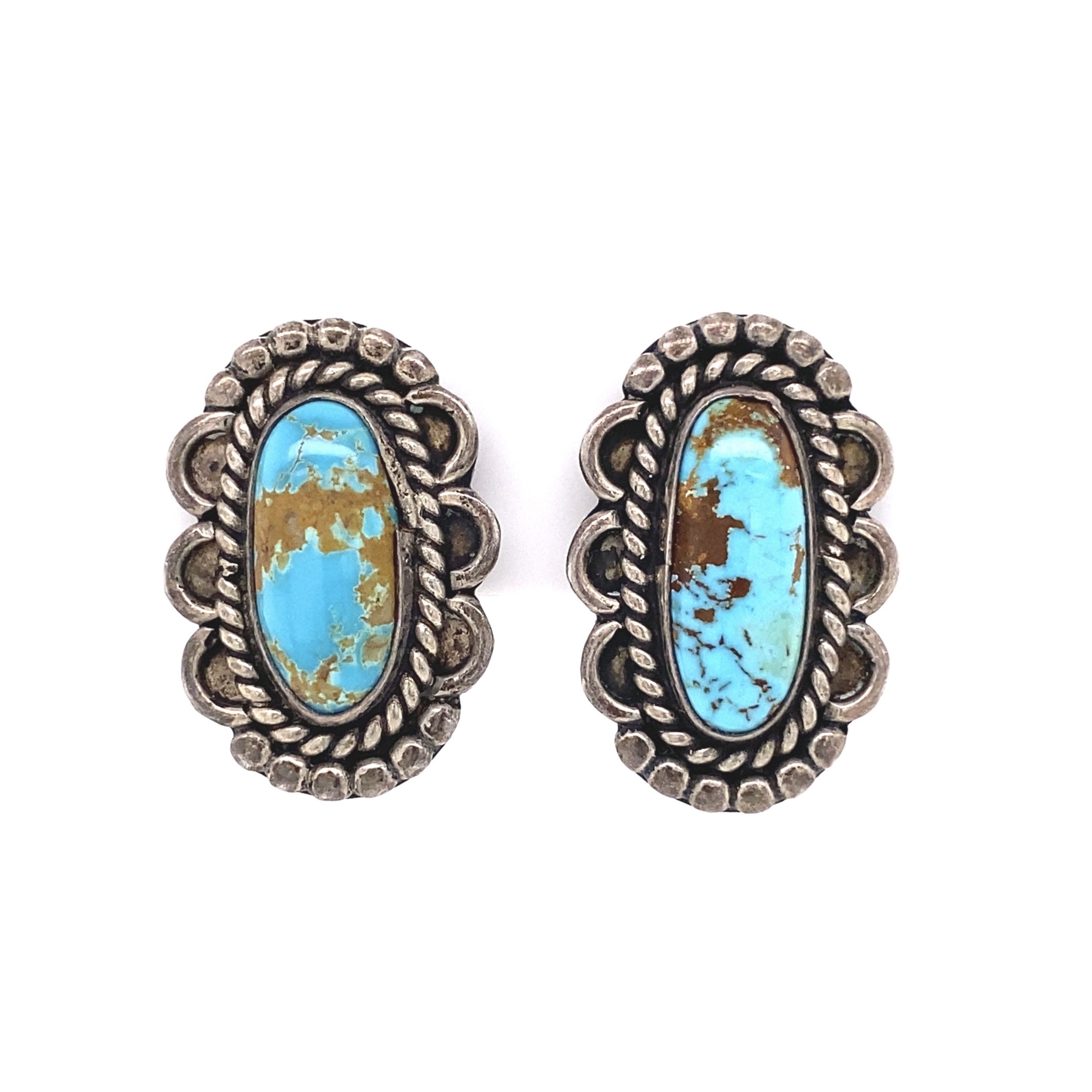 925 Sterling Old Pawn Native Oval Turquoise Earrings 8.5g