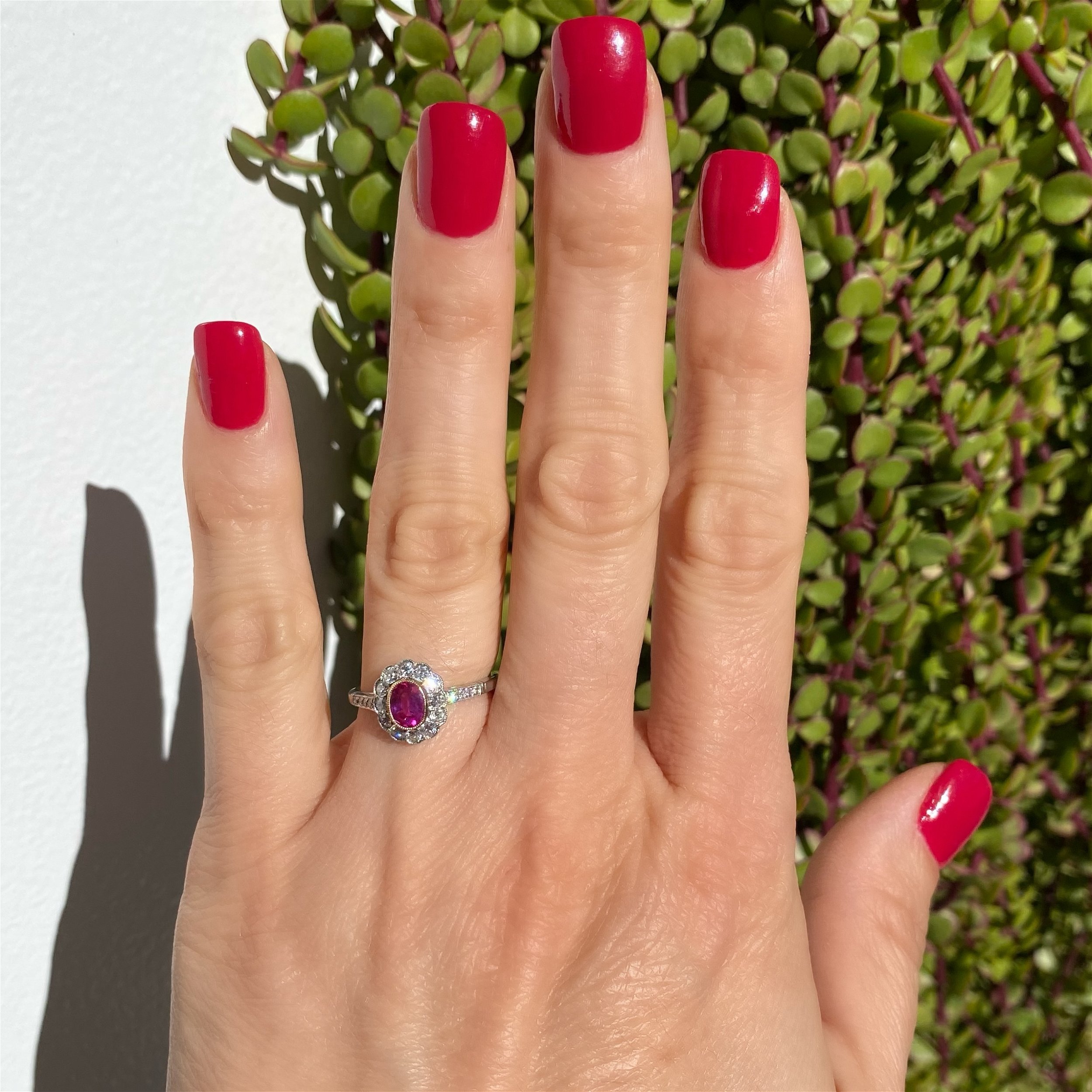 Platinum Art Deco .60 GIA Purplish Pink Sapphire & .32tcw Diamond Ring, s6.5