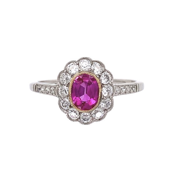 Closeup photo of Platinum Art Deco .60ct GIA Purplish Pink Sapphire & .32tcw Diamond Ring, s6.5