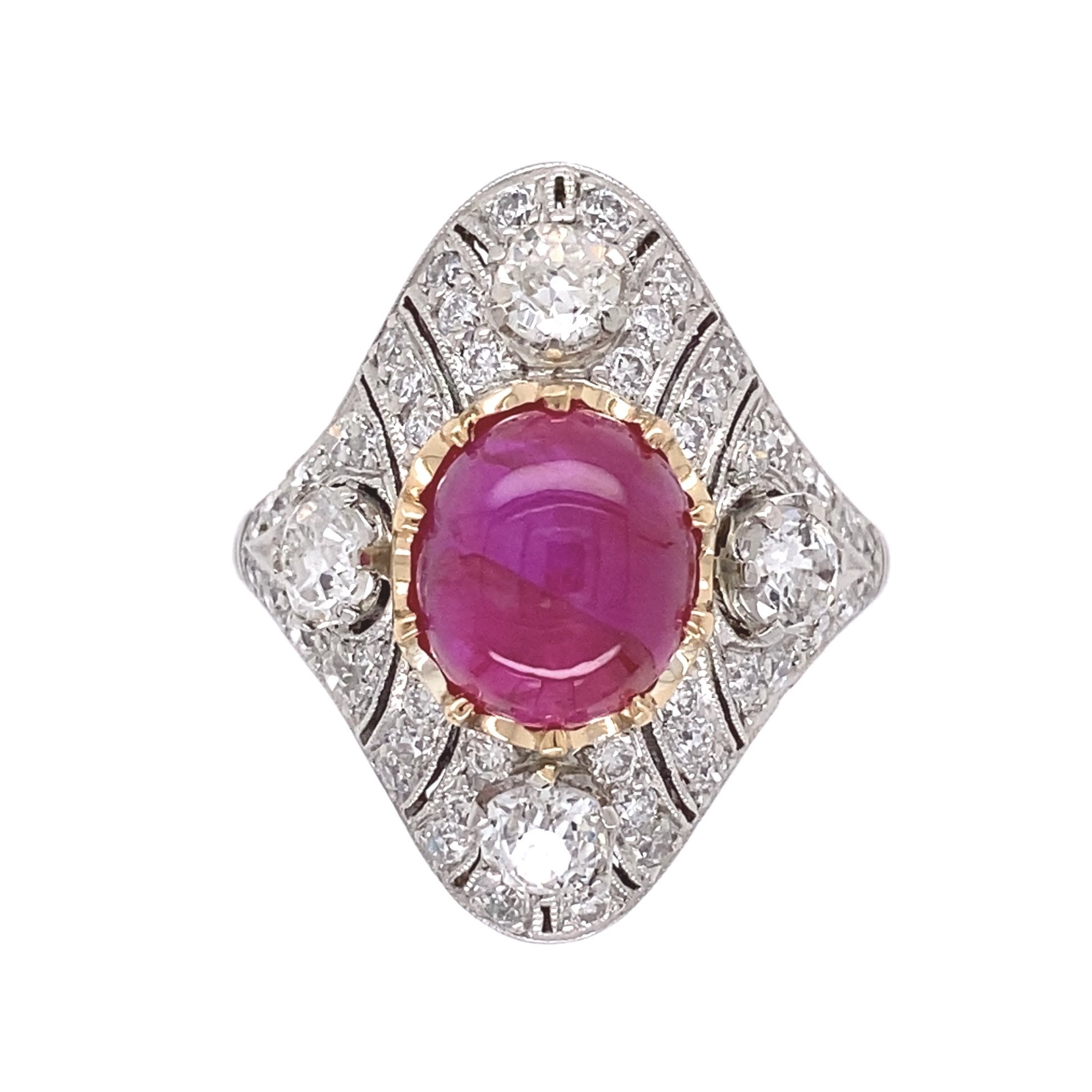 Art Deco 4.11ct Burmese Star Ruby NO Heat & 1.80tcw Diamond Ring in Platinum, s7