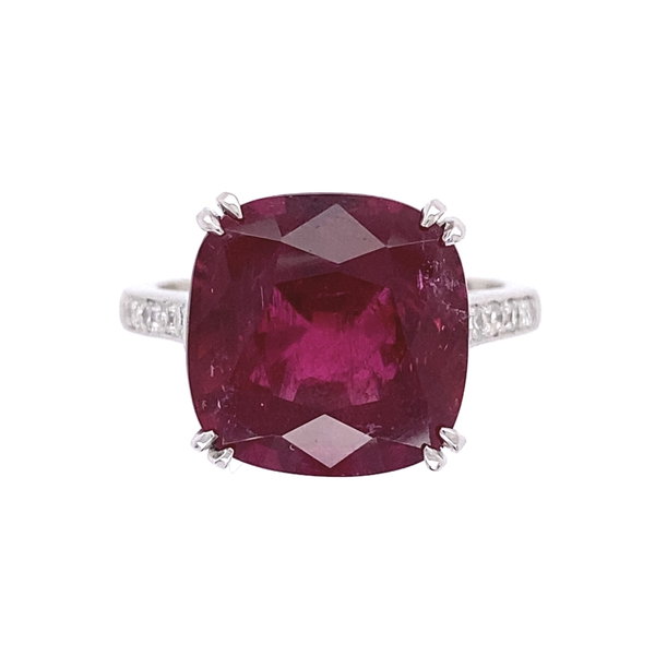 Closeup photo of 6.98ct Cushion Rubellite Tourmaline & Diamond Ring 7.3g, s6.25