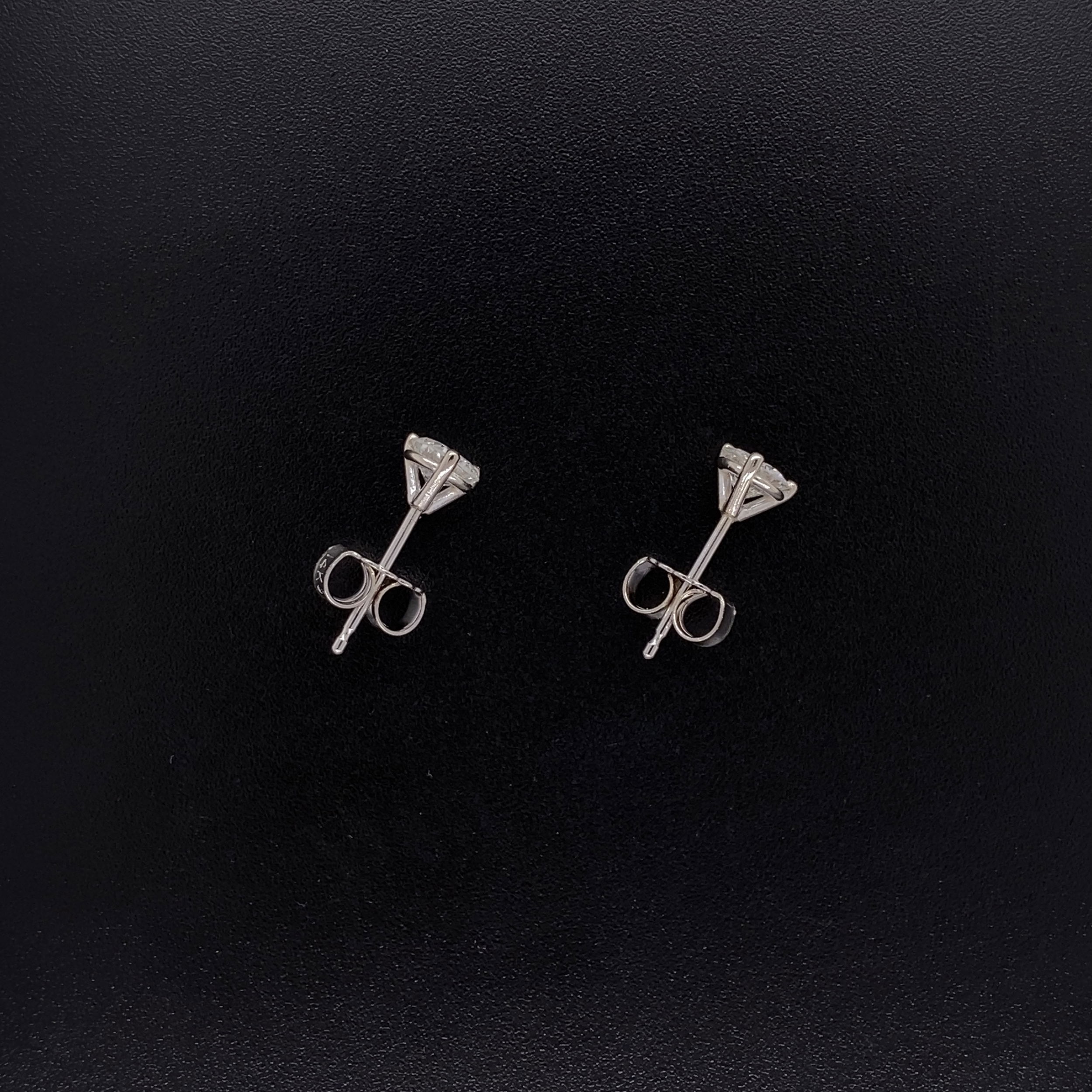 .56tcw Old European Cut Diamond Studs 3 Prong 14K WG, 4.4mm