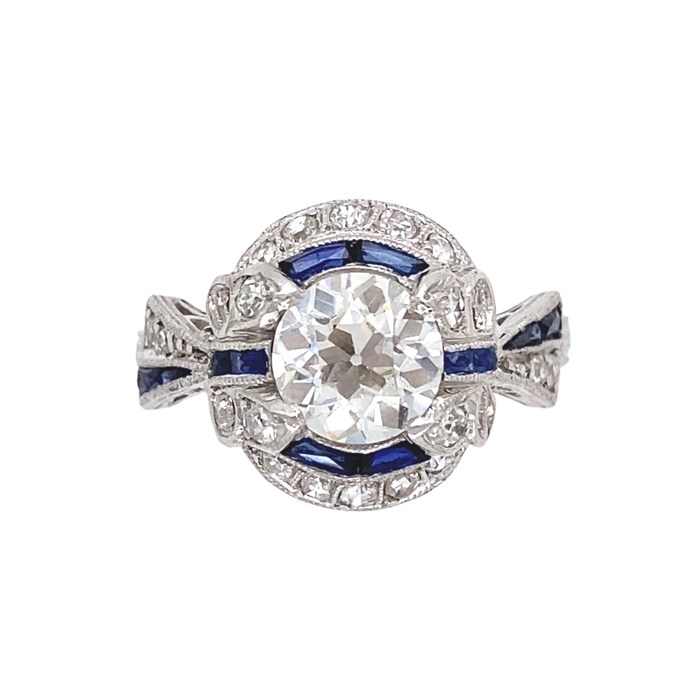 Art Deco Platinum 1.23ct Diamond & Sapphire Ring, s6.5