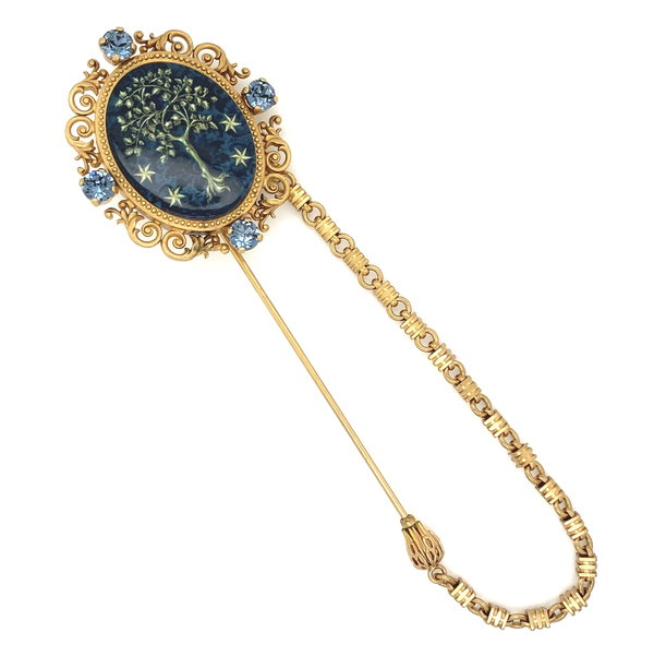 Closeup photo of Dolce & Gabbana Ornate Cameo Brooch 32.1g, 5" Tall