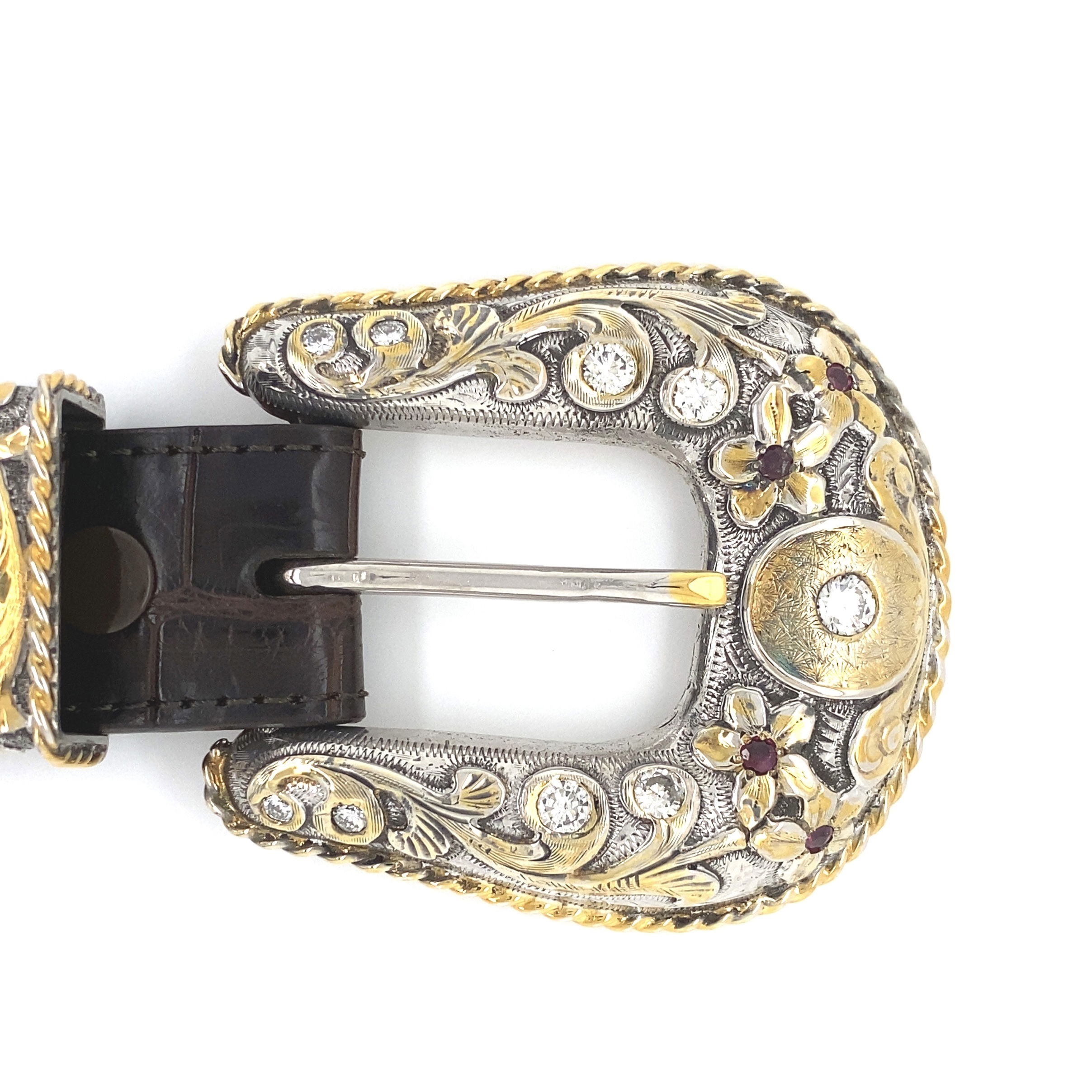 Bohlin Custom Belt Buckle 925 & 18K 4.50tcw Diamonds & Rubies on Alligator Strap