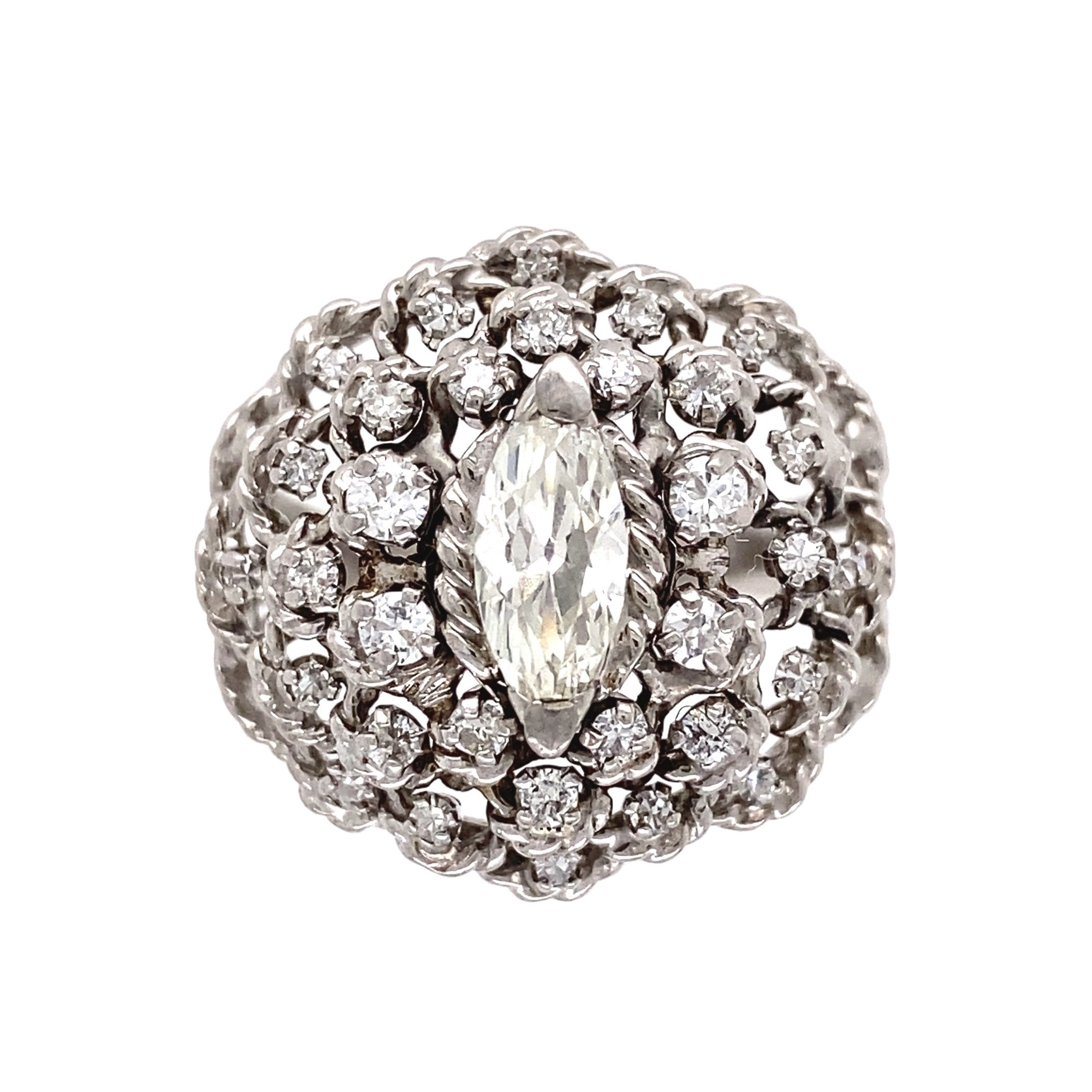 14K WG Vintage Bombay 1.20tcw Diamond Ring 8.3g, s11.25