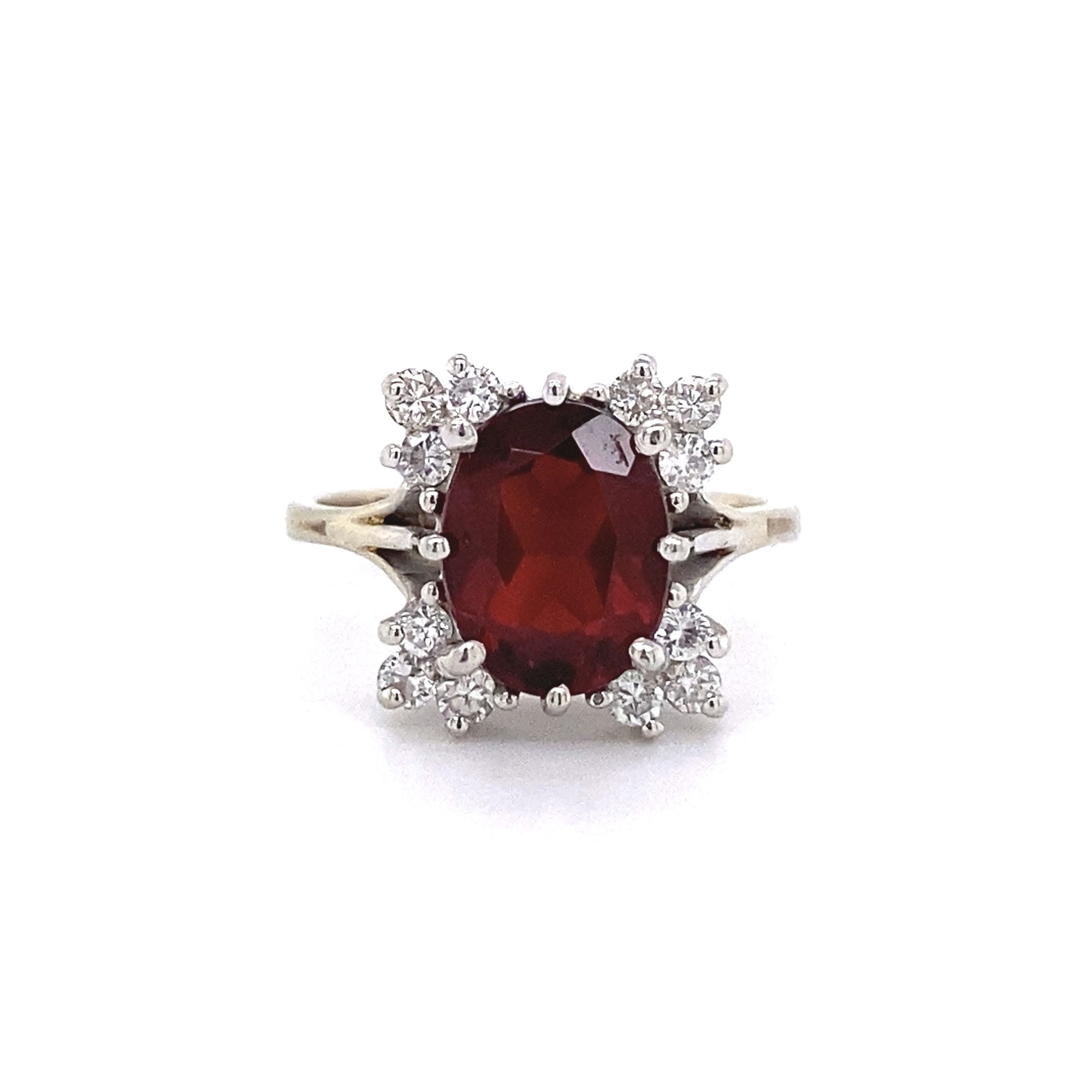 14K WG 1.70ct Oval Garnet & .36tcw Diamond Ring 3.4g, s4