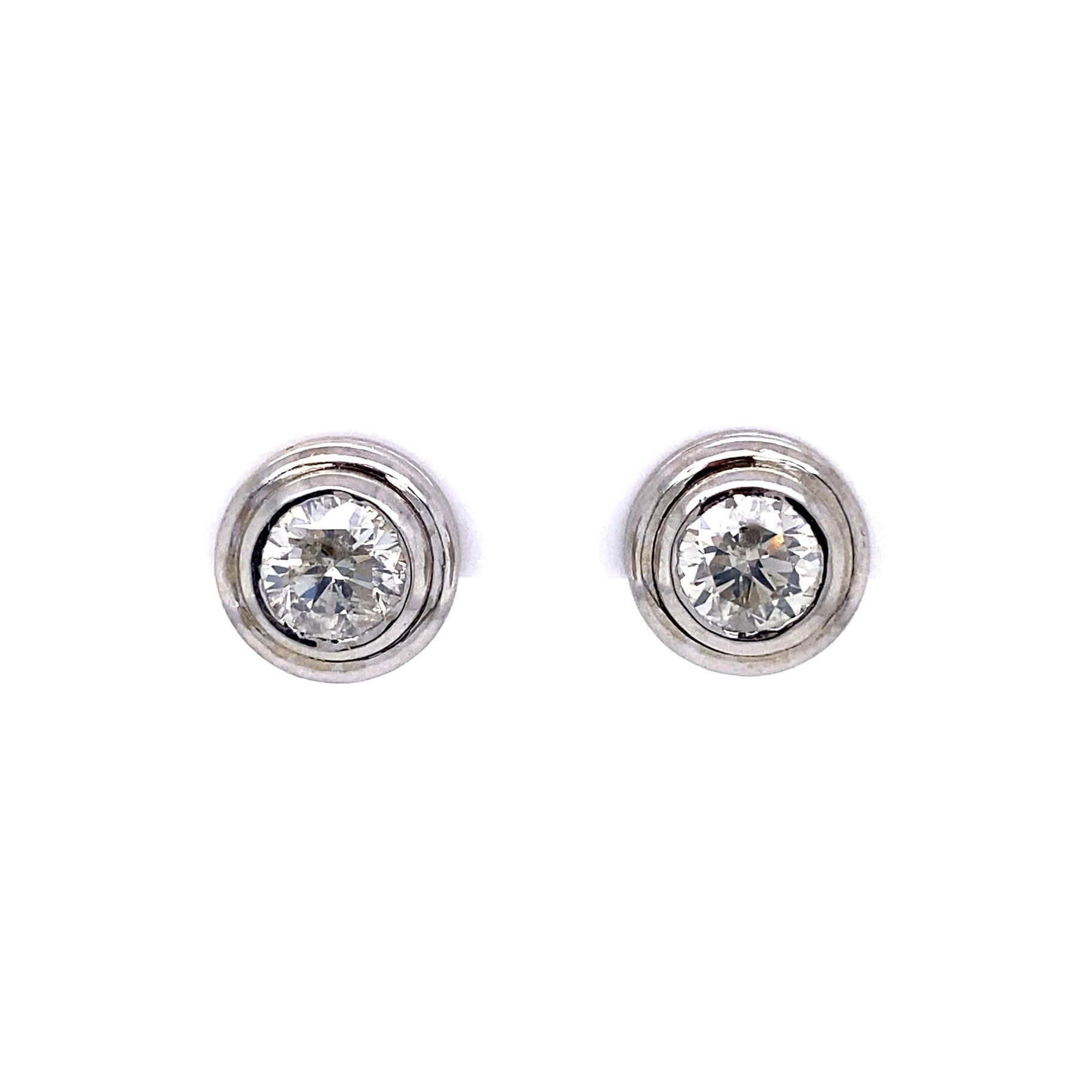 14K WG 2.00tcw Round Brilliant Bezel Set Stud Earrings