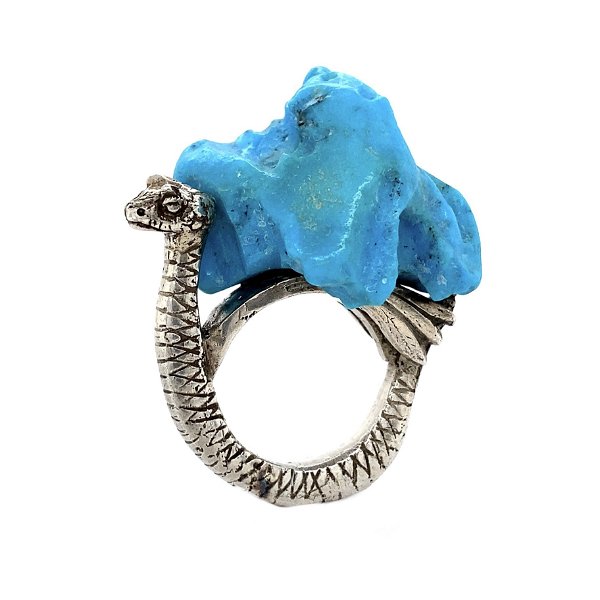 Closeup photo of 925 Sterling Dragon Turquoise Nugget Ring 24.0g, s5.5