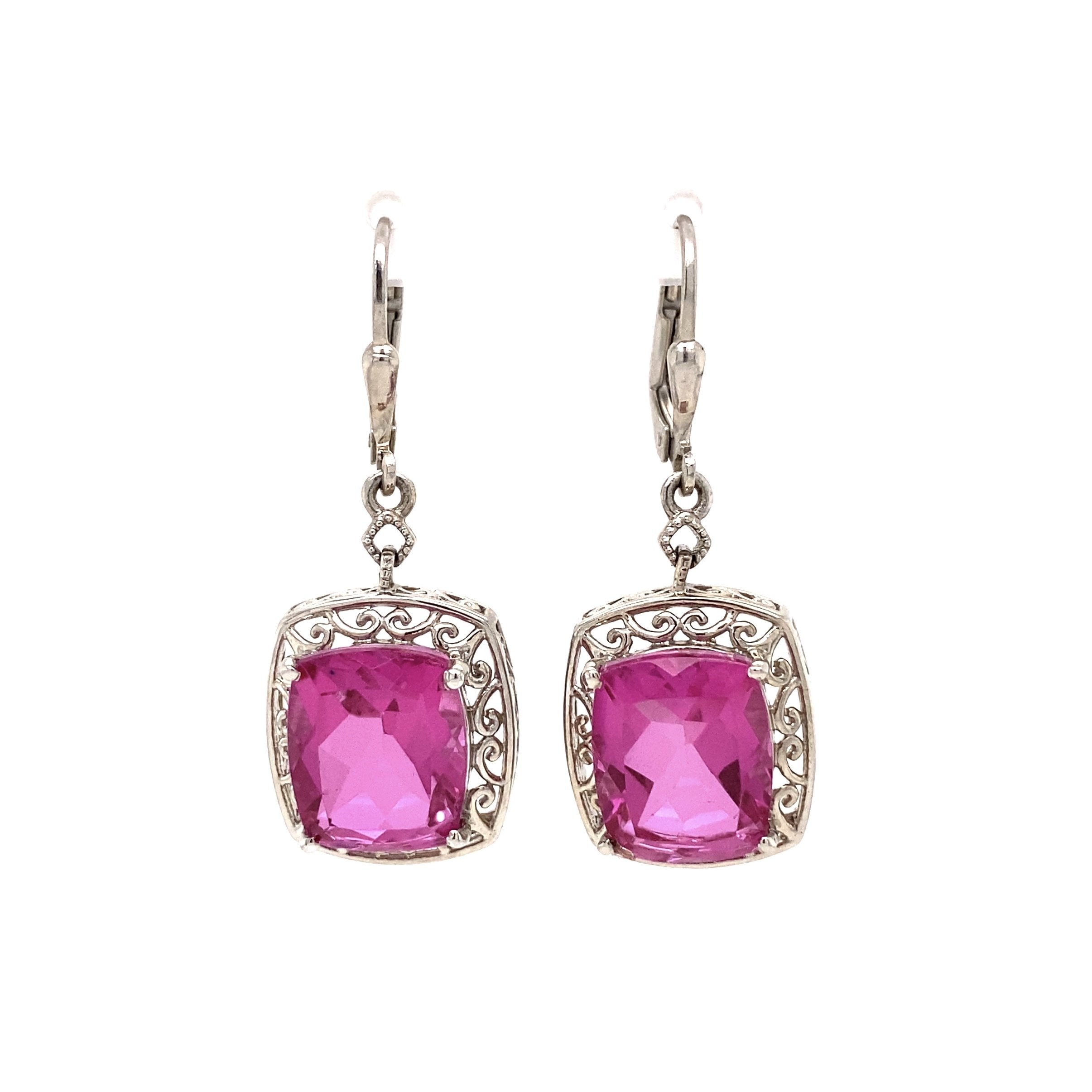 925 Sterling Pink Glass Drop Earrings 6.4g