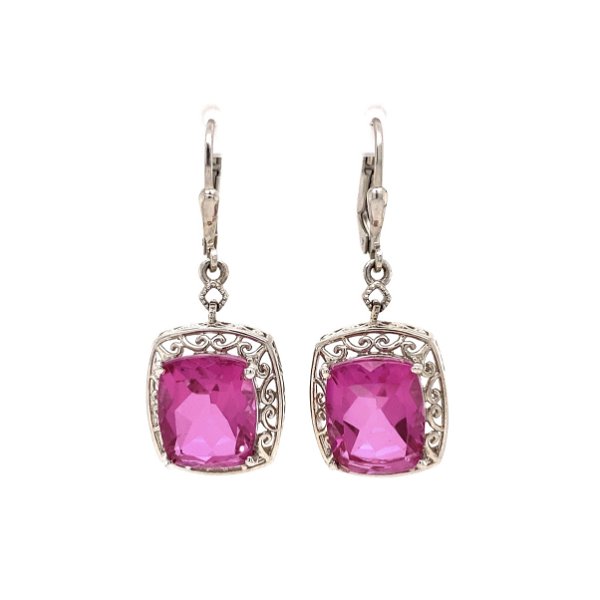 Closeup photo of 925 Sterling Pink Glass Drop Earrings 6.4g