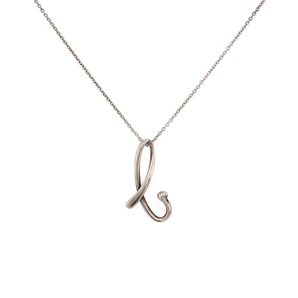 Closeup photo of 925 Sterling Tiffany & Co Elsa Peretti Letter B Pendant Necklace 2.5g, 16"