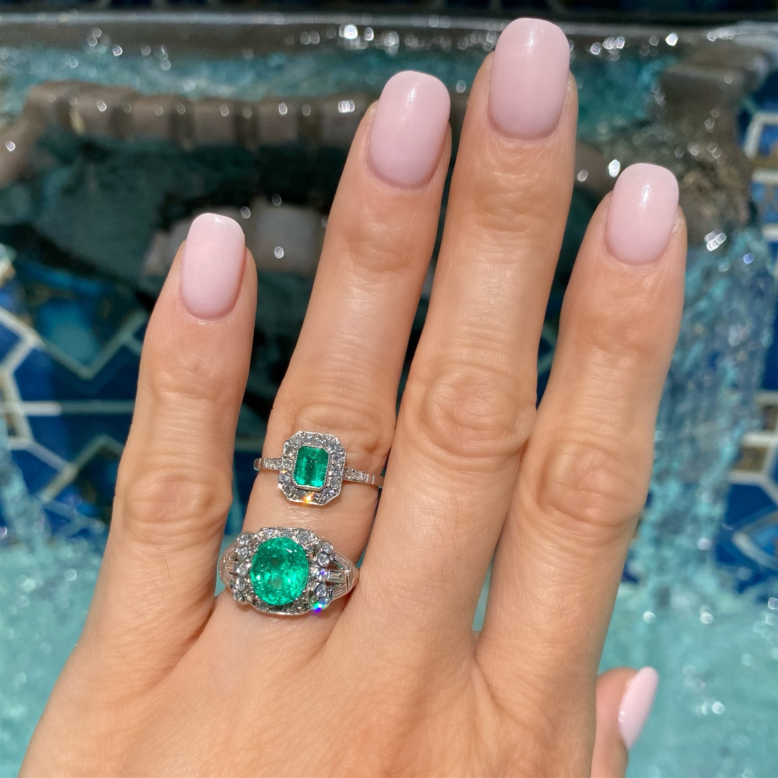 Platinum Art Deco 2.15ct Oval Emerald & .78tcw Diamond Ring 6.8g, s6.5