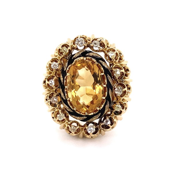 Closeup photo of 18K YG Victorian 5ct Citrine & & .62tcw Diamond Ring 15.4g, s7.75