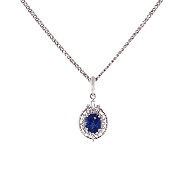 Closeup photo of Platinum 1.67ct Oval Sapphire & .50tcw Diamond Pendant 8.9g, 16"