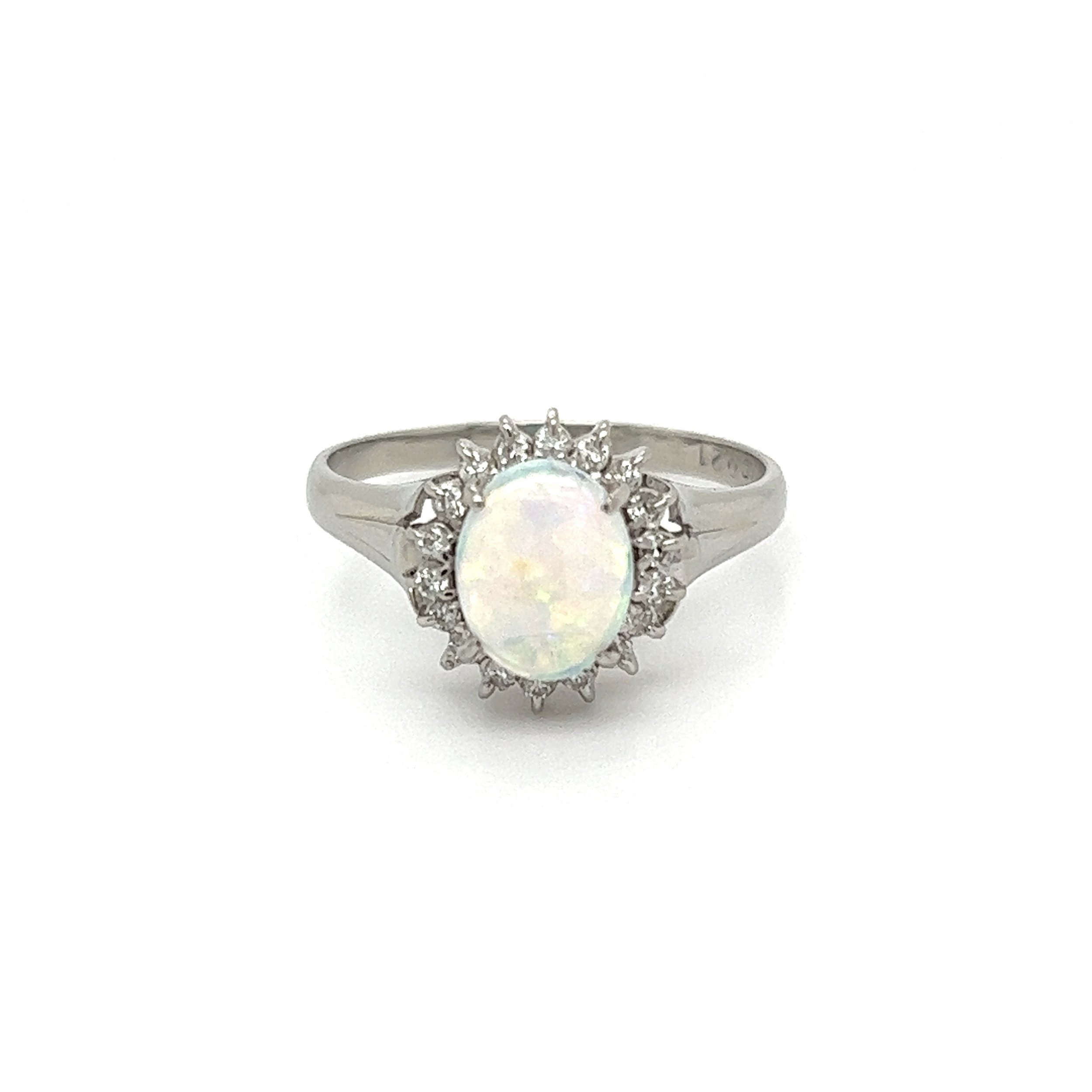 Platinum 900 .90ct Oval White Crystal Opal & .20tcw Diamond Ring 5.2g, s10