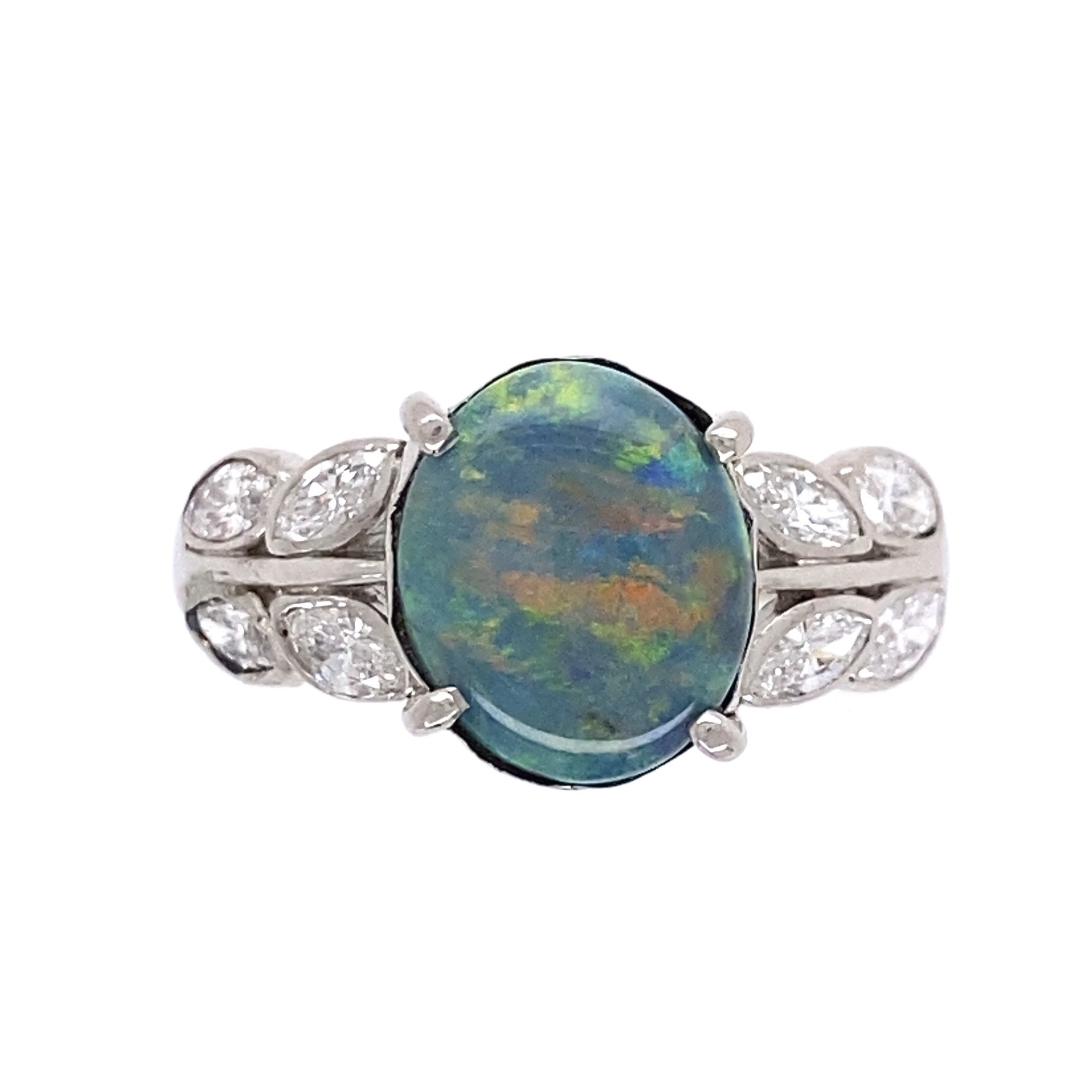 Art Deco 18ct Gold & Platinum, Black Opal & Diamond Ring (27M) | The Antique  Jewellery Company