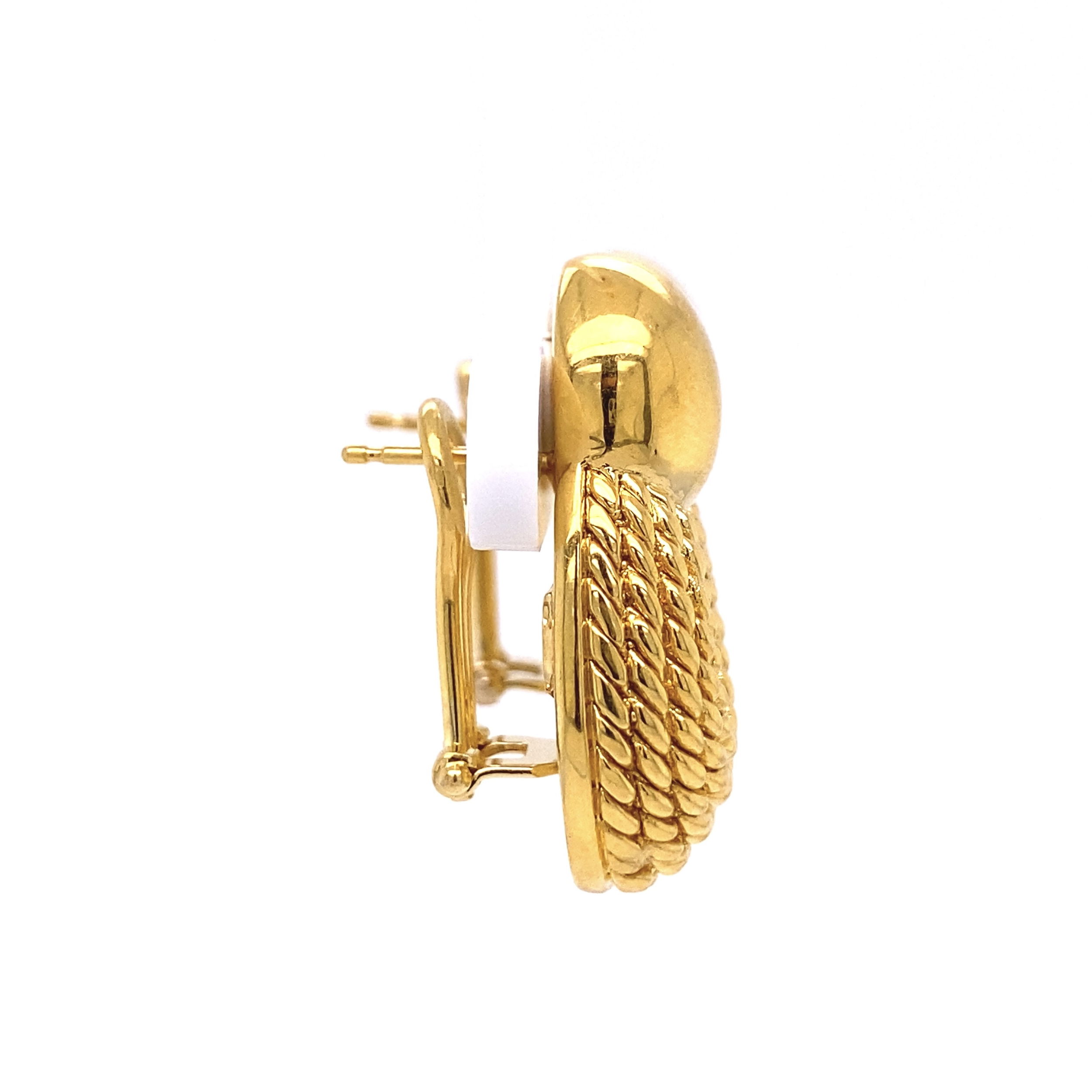 18K YG Italian Hollow Rope French Clips Earrings 6.6g, 1.1"