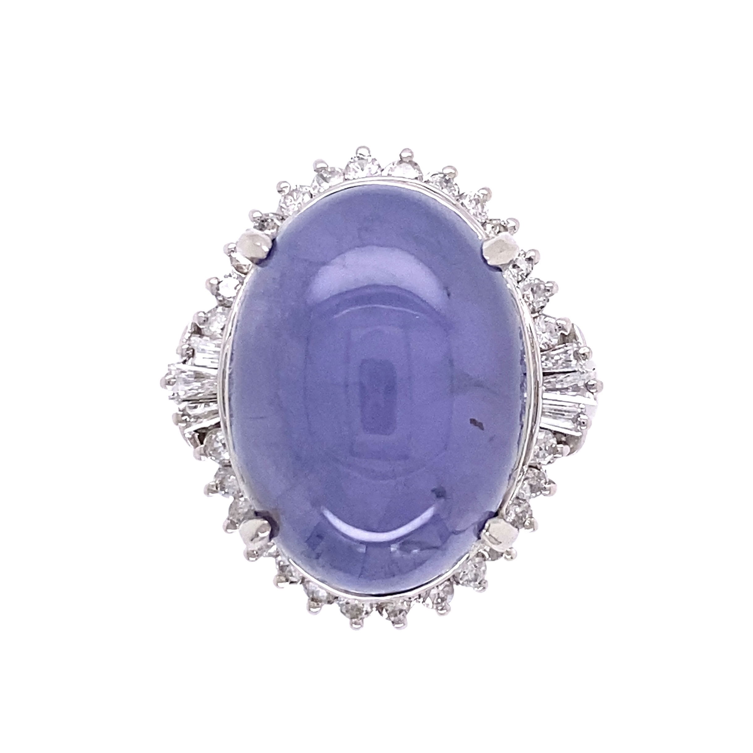 Platinum 24.40ct Oval Blue Star Sapphire & .46tcw Diamond Ring 13.4g, s6.5