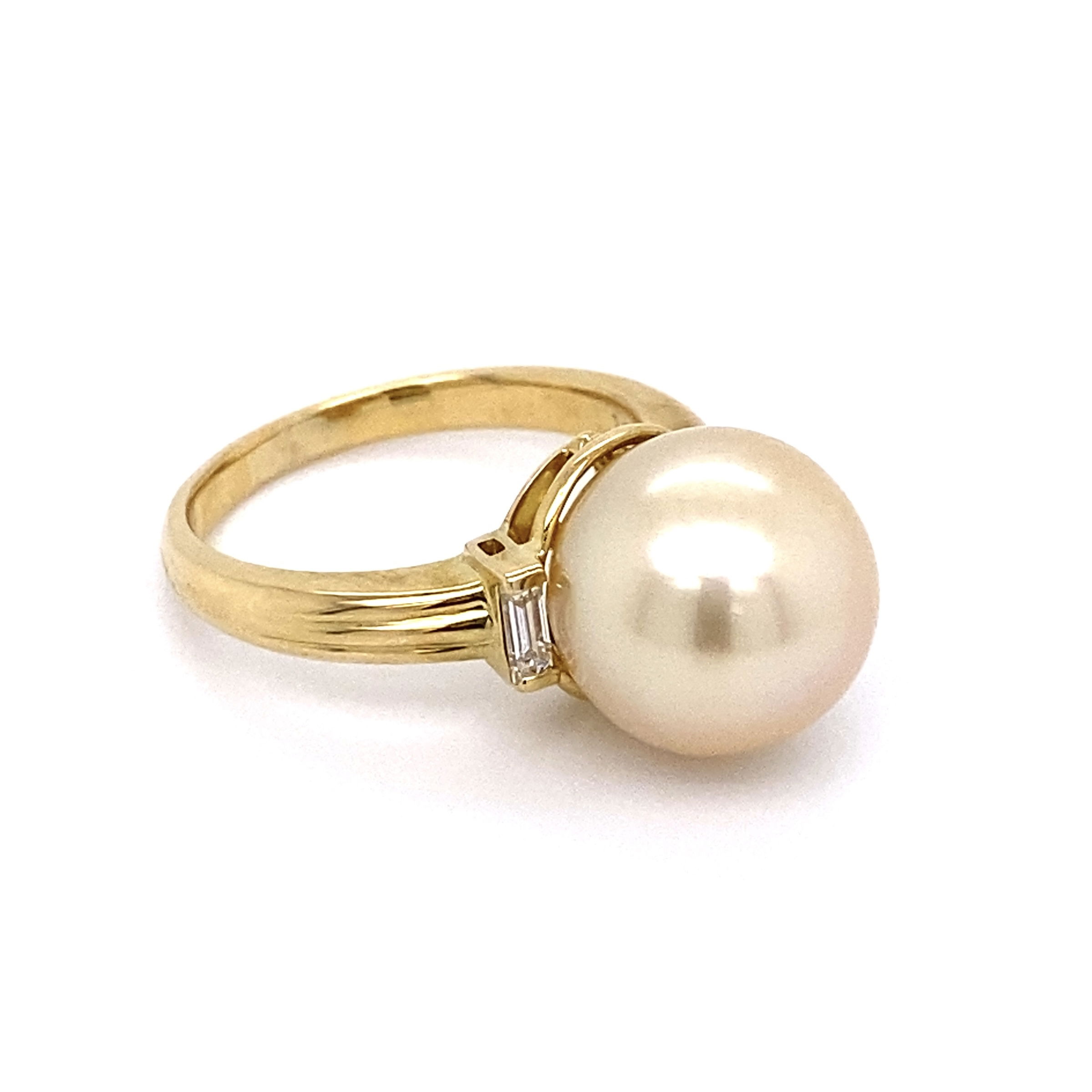 18K YG 11.3mm Cream South Sea Pearl & .15tcw Diamond Ring 6.3g, s6.25