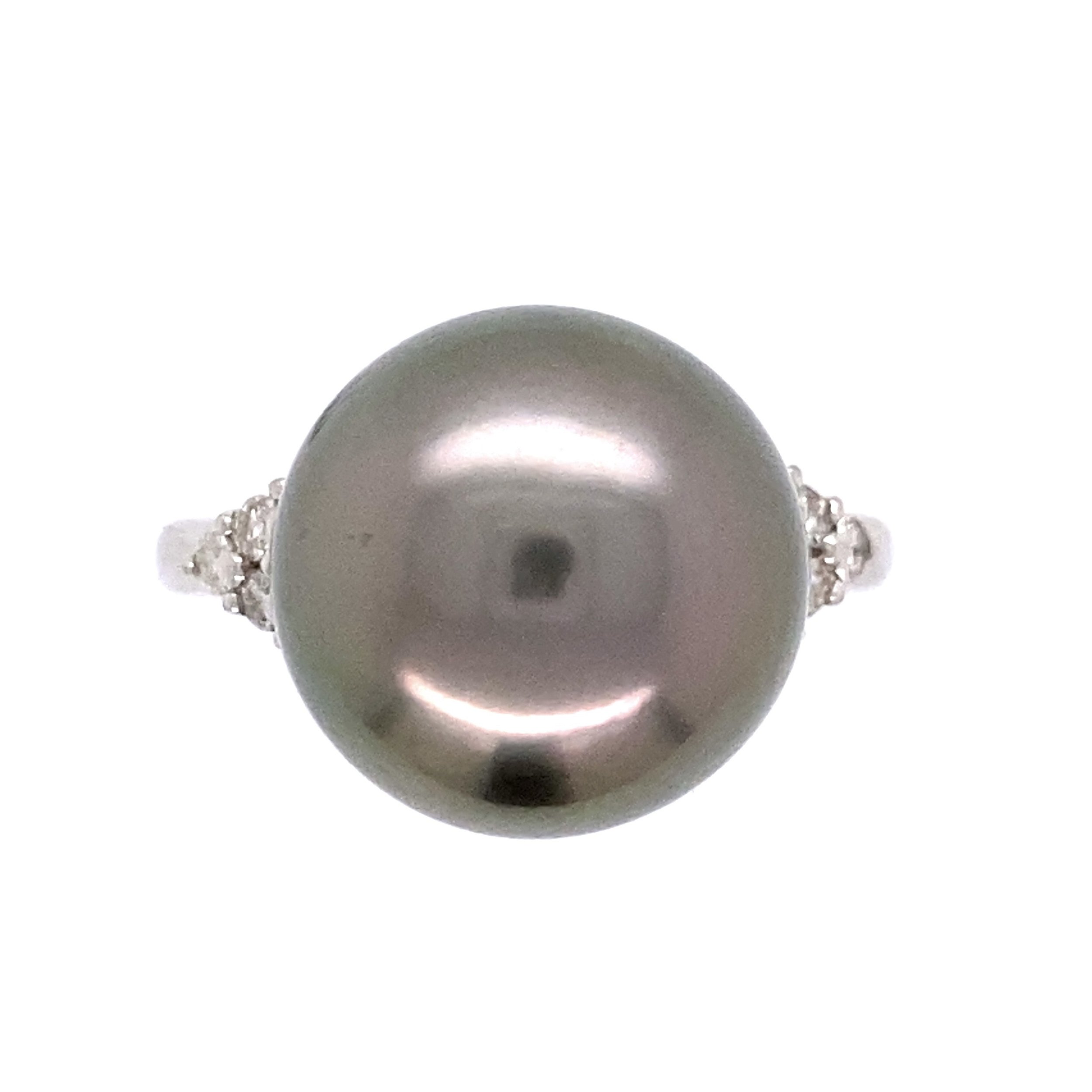 Platinum 12.3mm Gray Pearl & .20tcw Diamond Ring 6.1g, s6