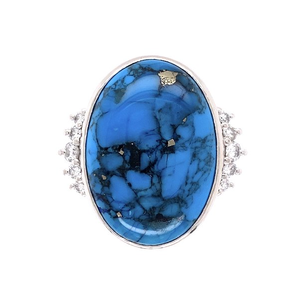 Closeup photo of Platinum 16.13ct Spiderweb Turquoise & .45tcw Diamond Ring 21.6g, s7