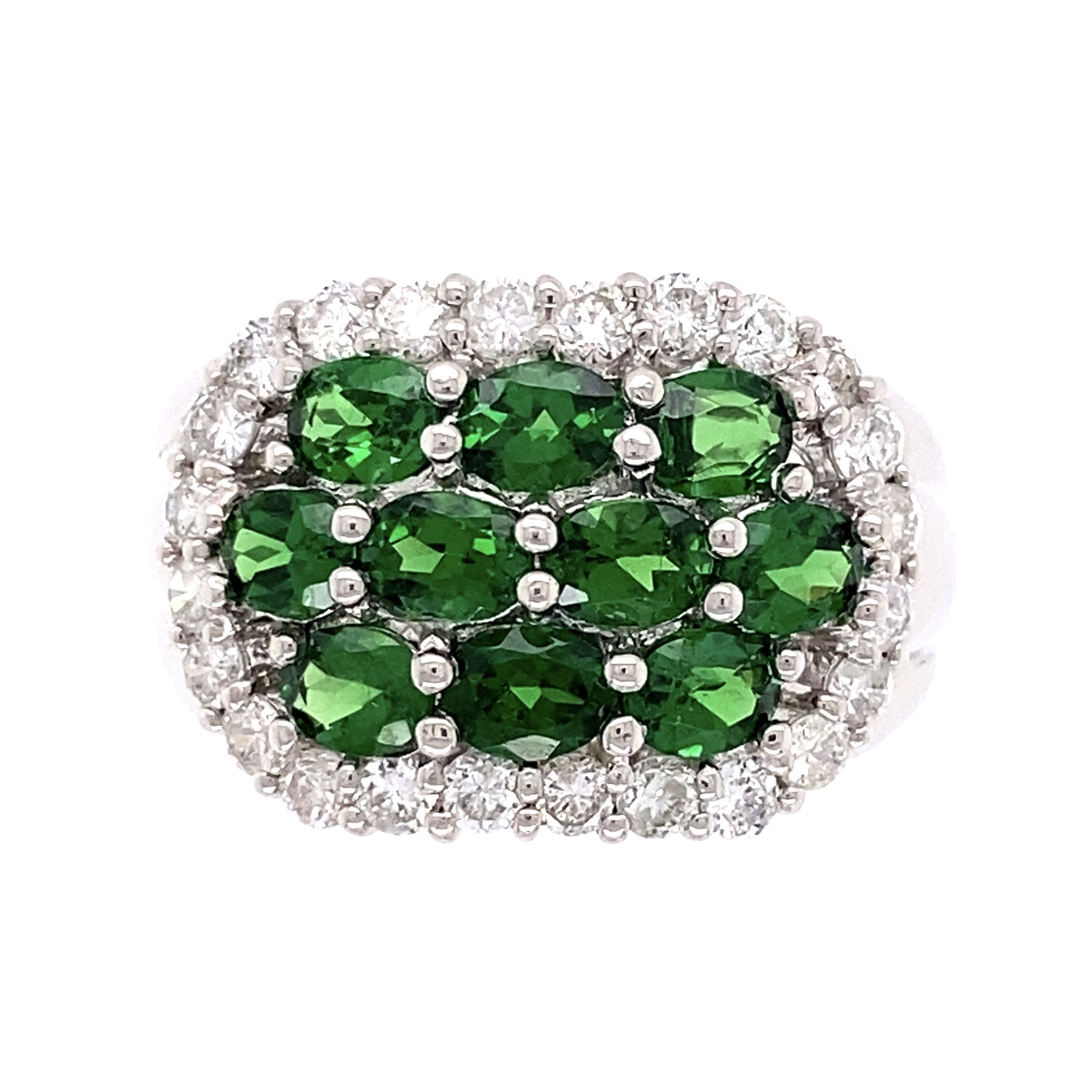 Platinum 2.00tcw Tsavorite Garnet Cluster & .80tcw Diamond Ring 9.4g, s6.5 Platinum 2.00tcw Tsavorite Garnet Cluster & .80tcw Diamond Ring 9.4g, s6.5
