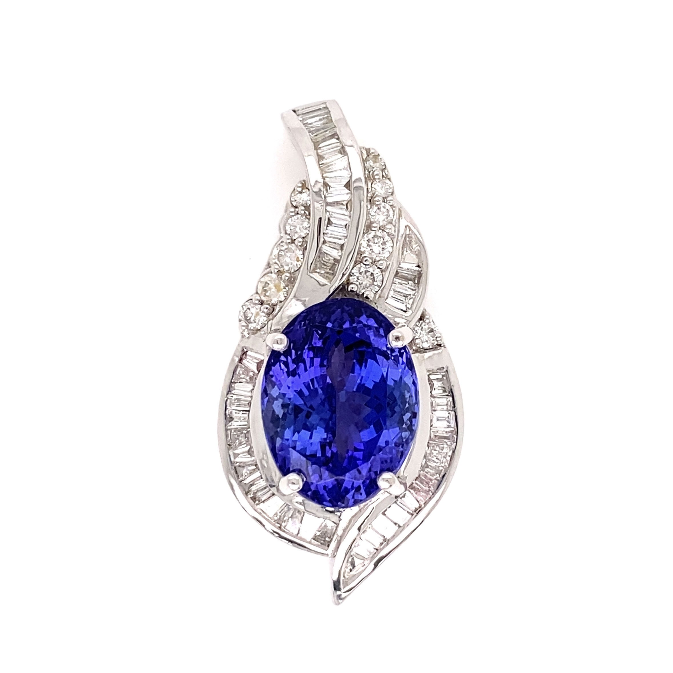 18K WG 7.35ct Oval Tanzanite & .93tcw Diamond Pendant 11.2g, on Platinum 850 Chain 18""