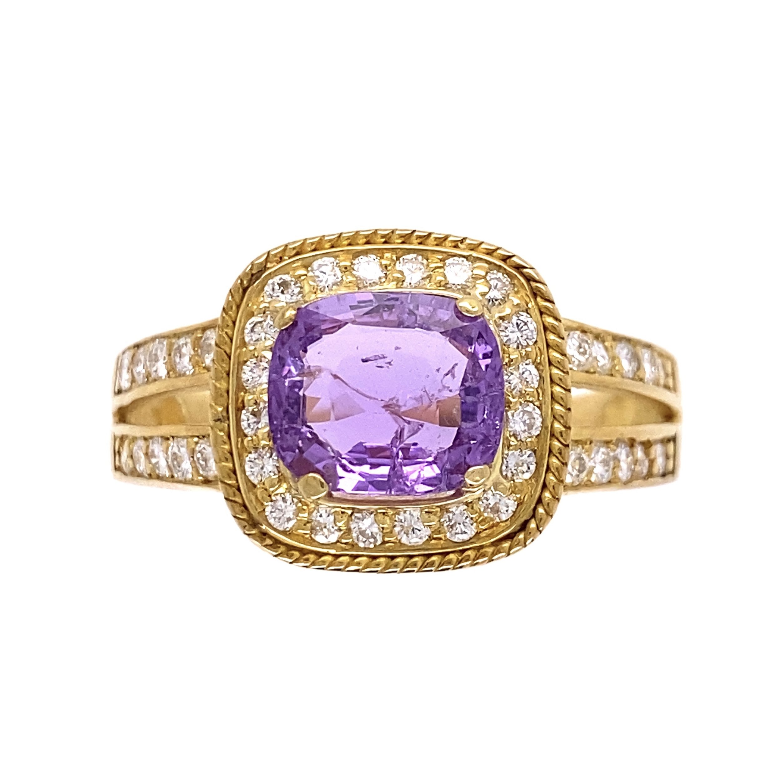 18K YG 2.33ct Purple Pink Sapphire & 1.00tcw Diamond Ring 11.1g, s11.5