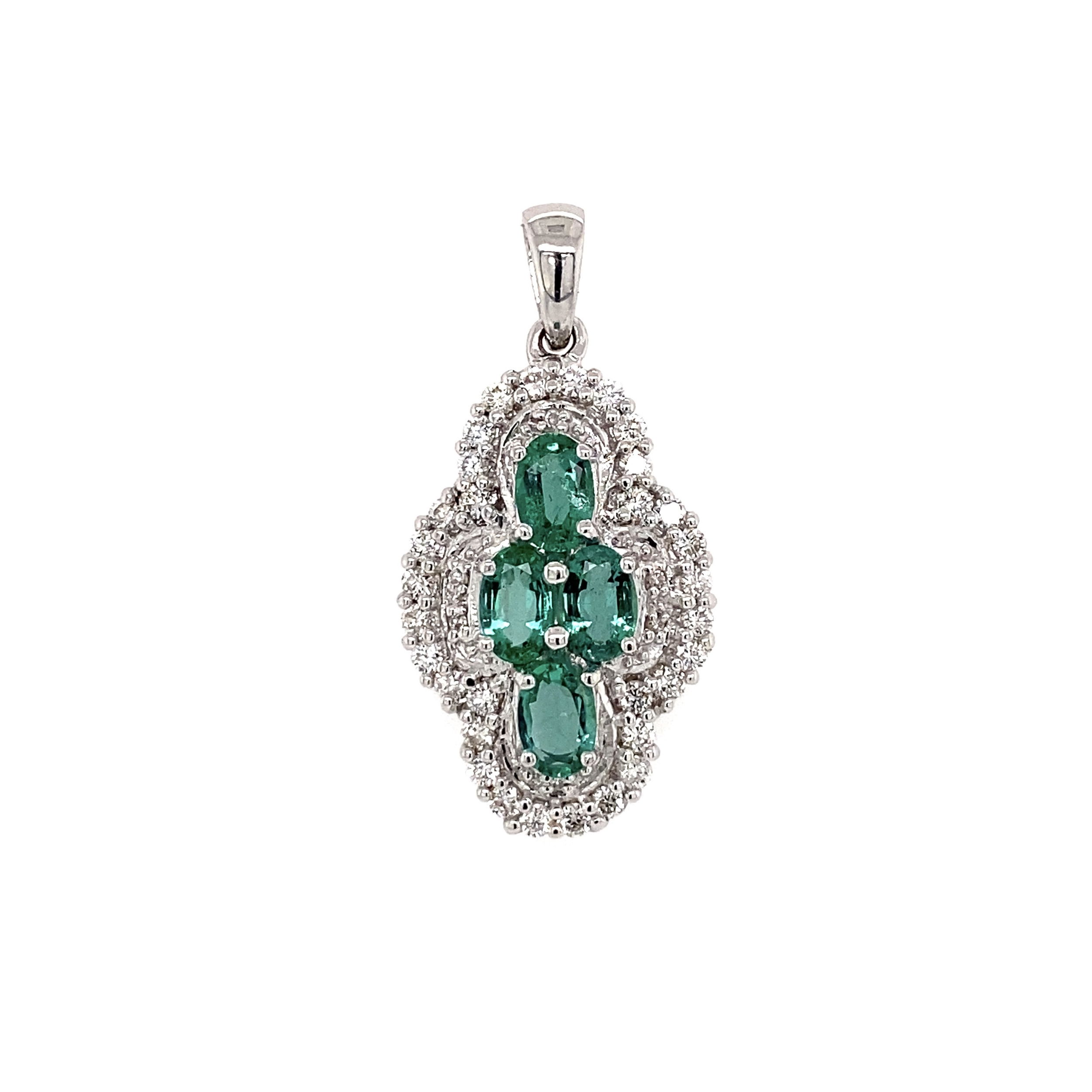 18K WG 1.40tcw Emerald & .74tcw Diamond Pendant 7.7g, 1.25"