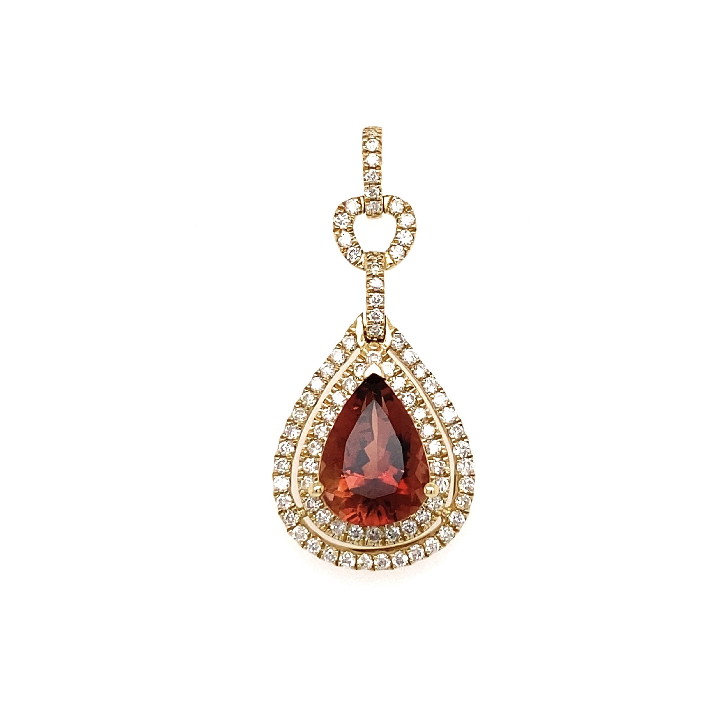 14K YG 2.39ct Pear Sunstone & .73tcw Diamond Pendant 3.0g, 1.3"