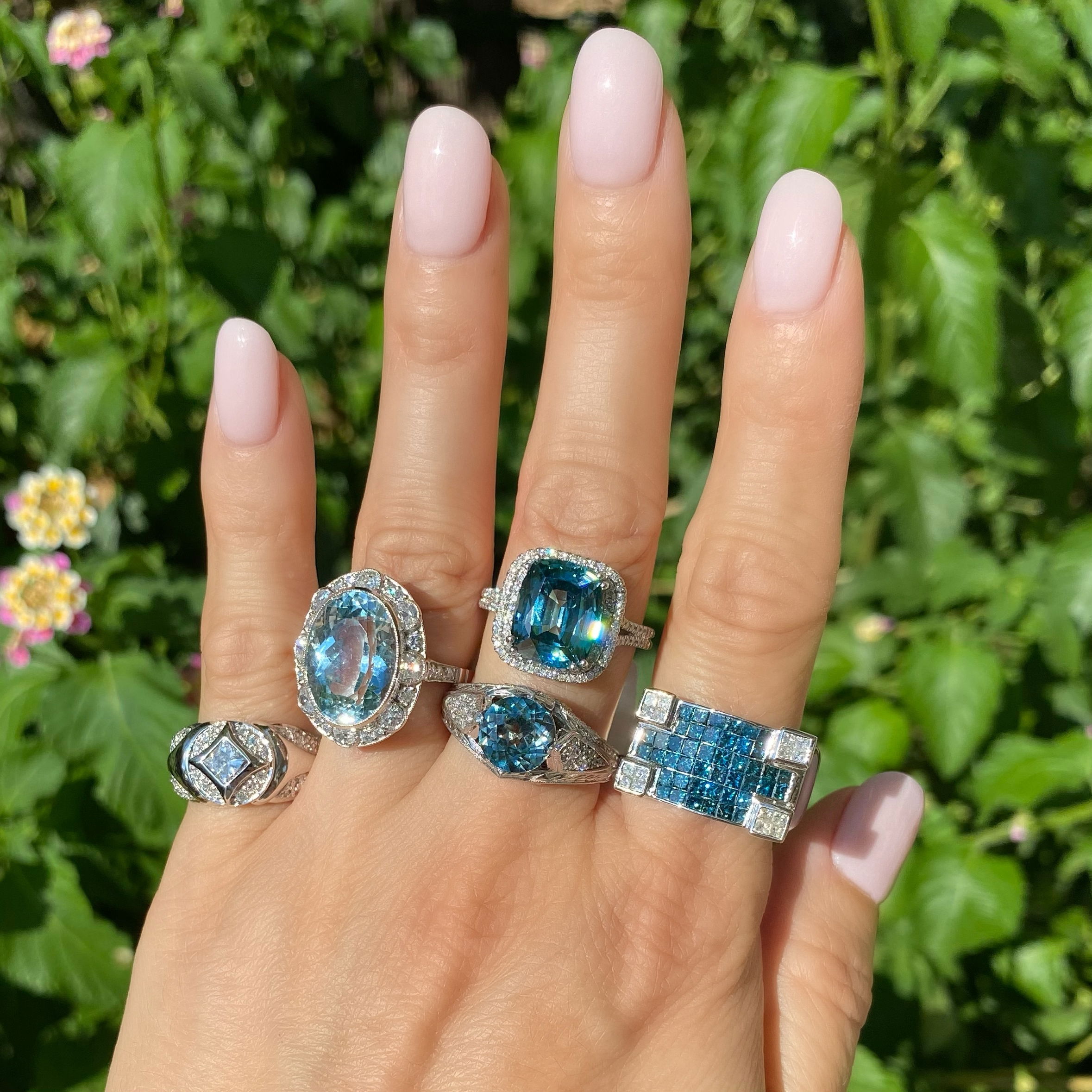 14K WG 2.80ct Round Blue Zircon & .52tcw Diamond Ring 9.5g, s9.75