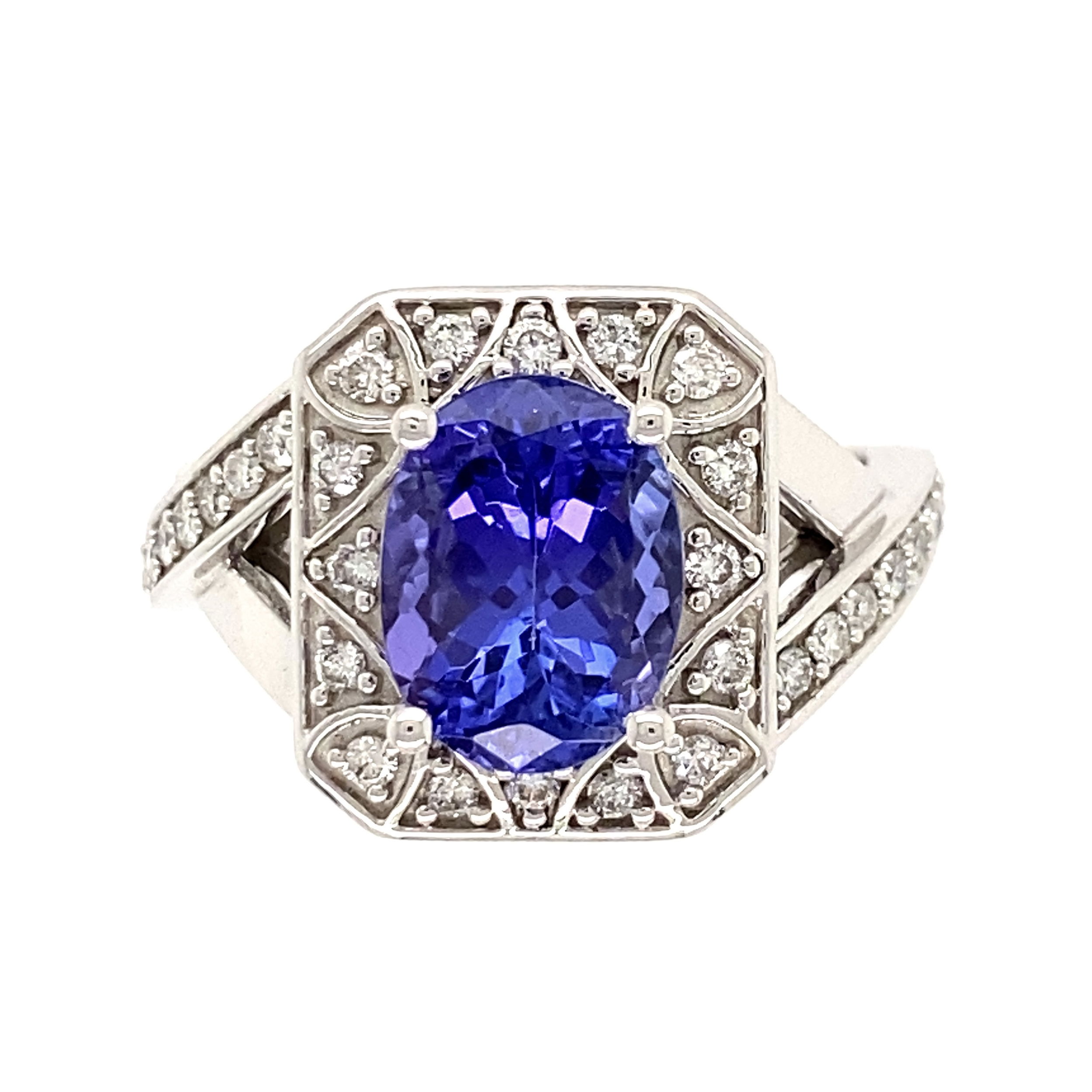 14K WG 2ct Oval Tanzanite & .30tcw Diamond Ring 5.8g, s7