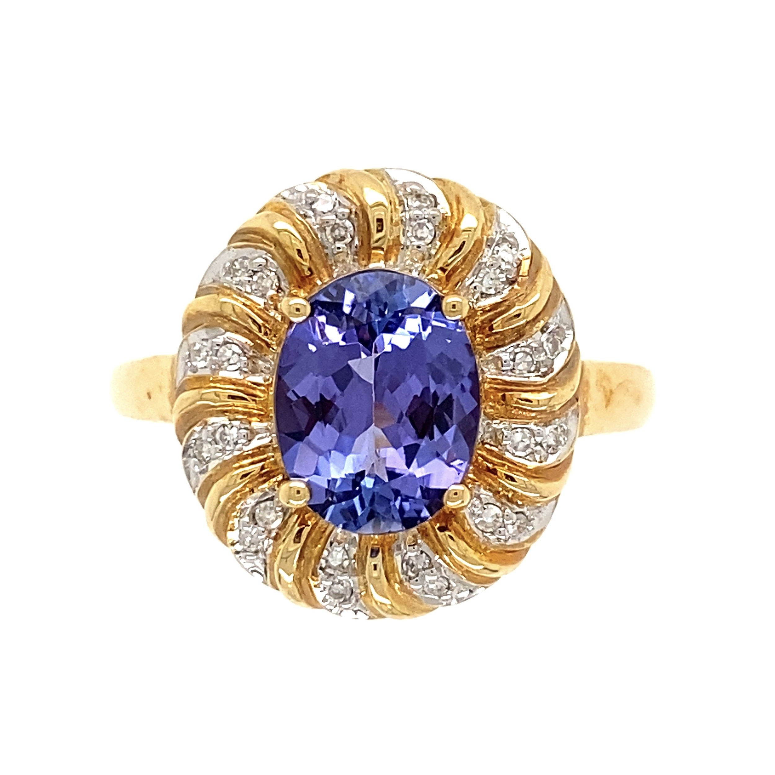 18K YG 1.80ct Oval Tanzanite & .15tcw Diamond Ring 7.7g, s7