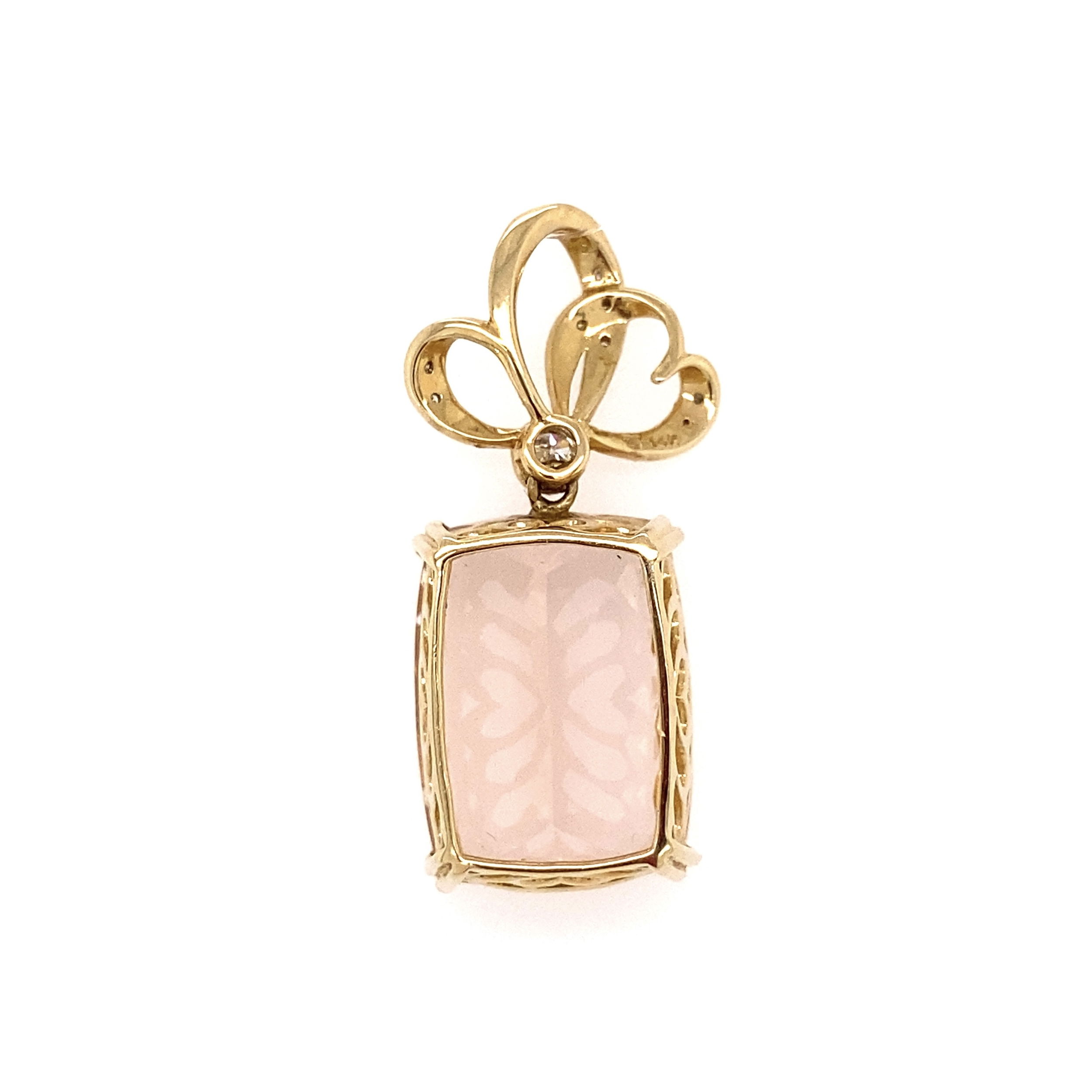 14K YG 18.17ct Morganite & .13tcw Diamond Pendant 9.2g, 1.4"