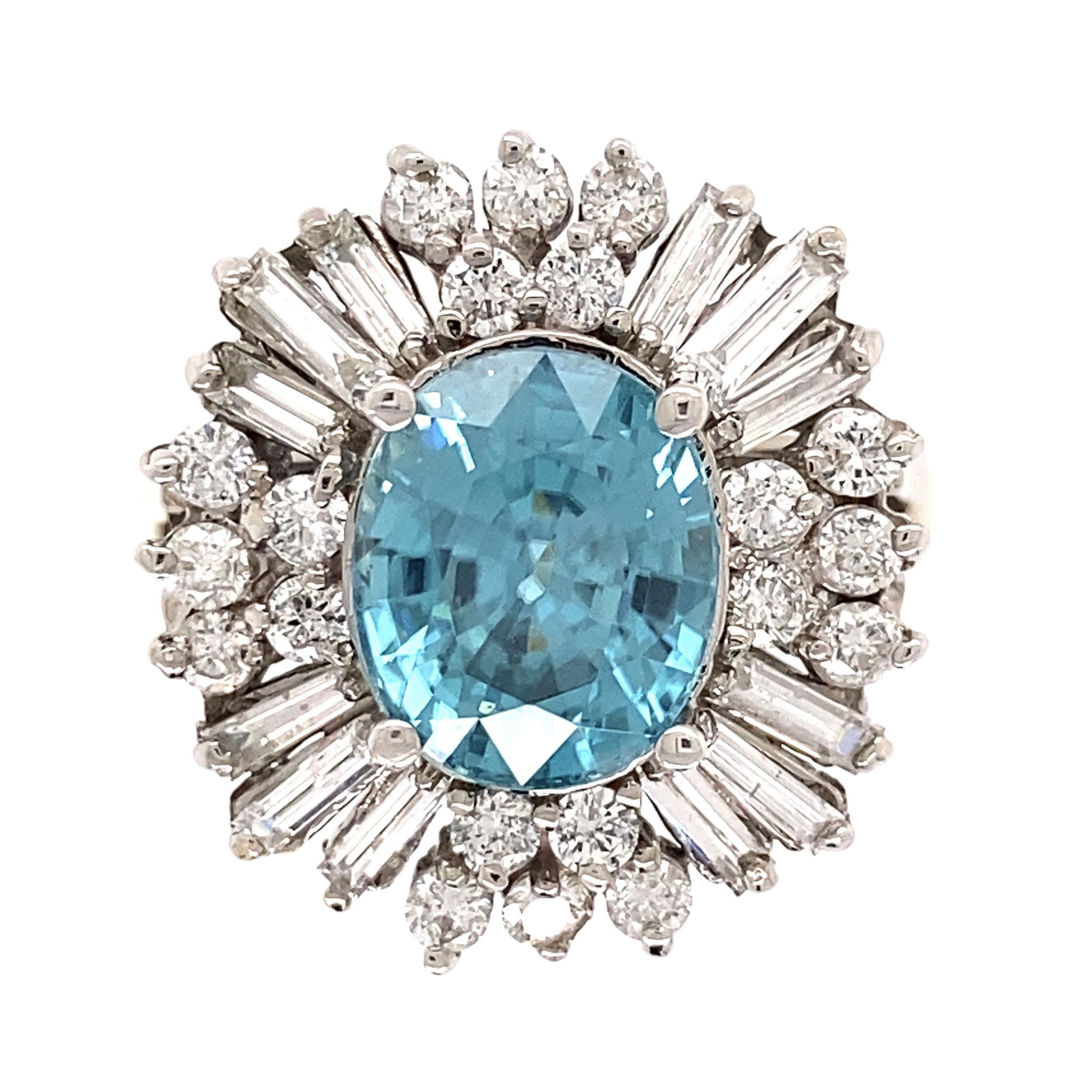 14/18K WG Oval 4.5ct Blue Zircon & 1.28tcw Diamond Ballerina Ring 10.1g, s8.75 14/18K WG Oval 4.5ct Blue Zircon & 1.28tcw Diamond Ballerina Ring 10.1g, s8.75
