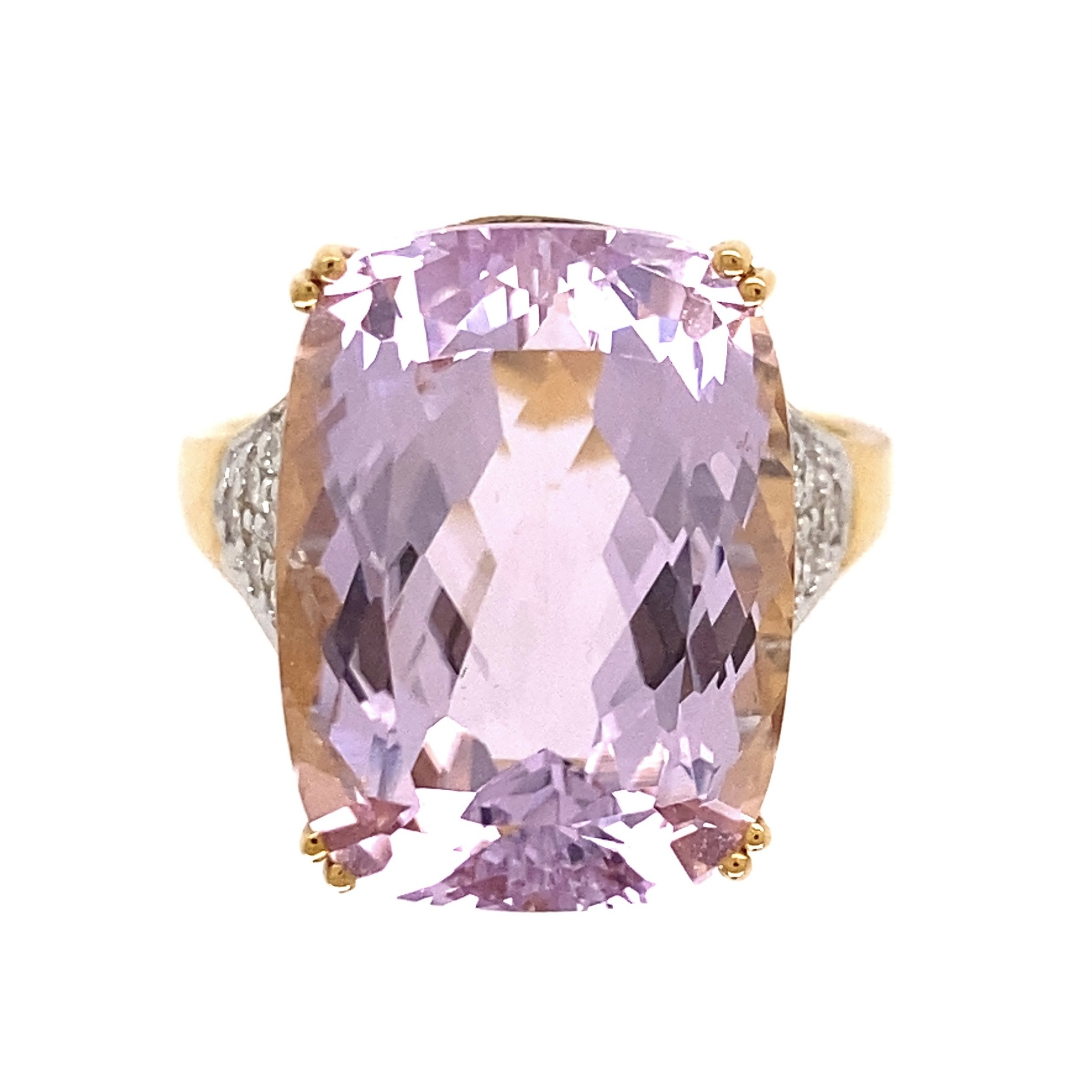 18K YG 10ct Cushion Kunzite & .40tcw Diamond Ring 8.7g, s7