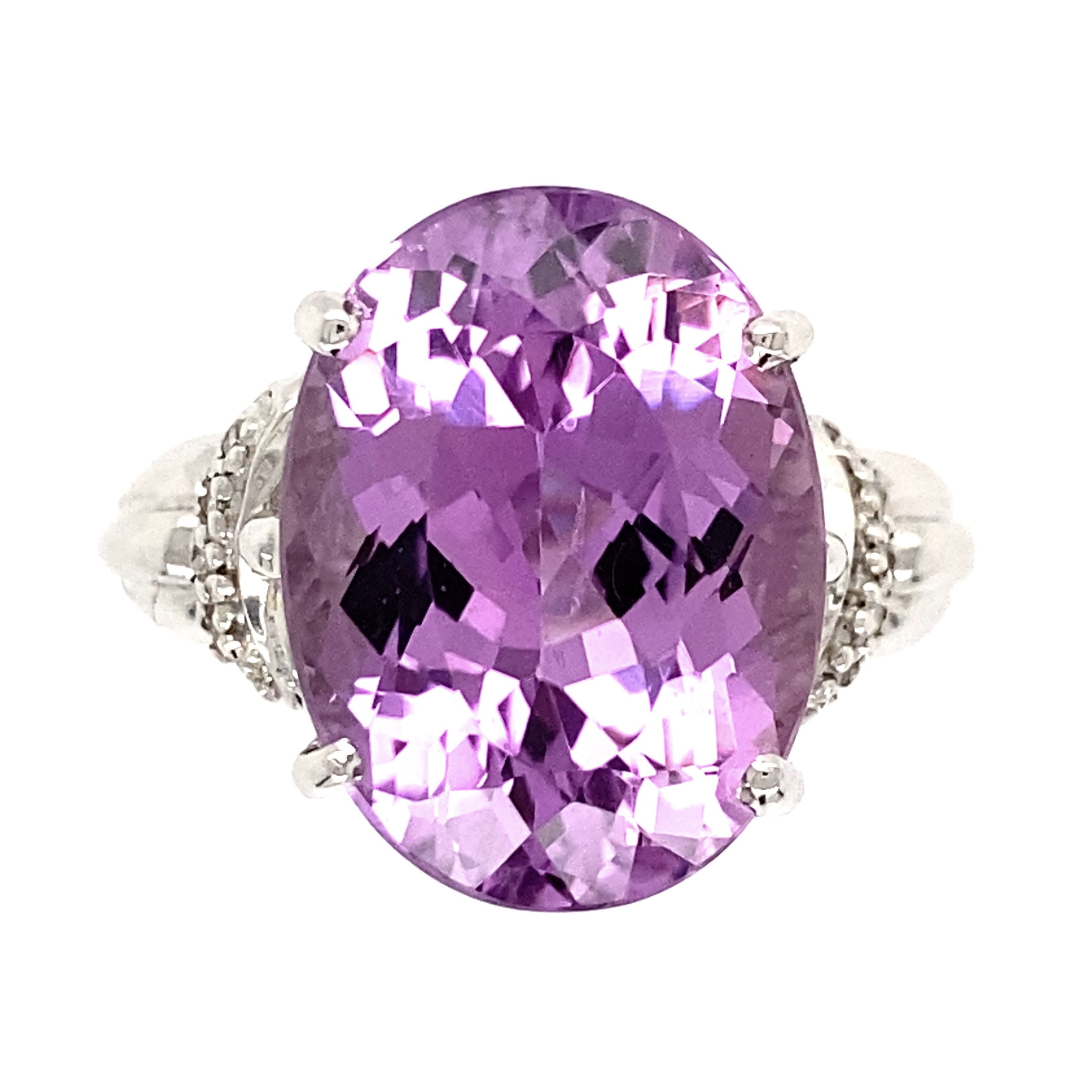 18K WG 10.09ct Oval Kunzite & .05tcw Diamond Ring 10.7, s6.75