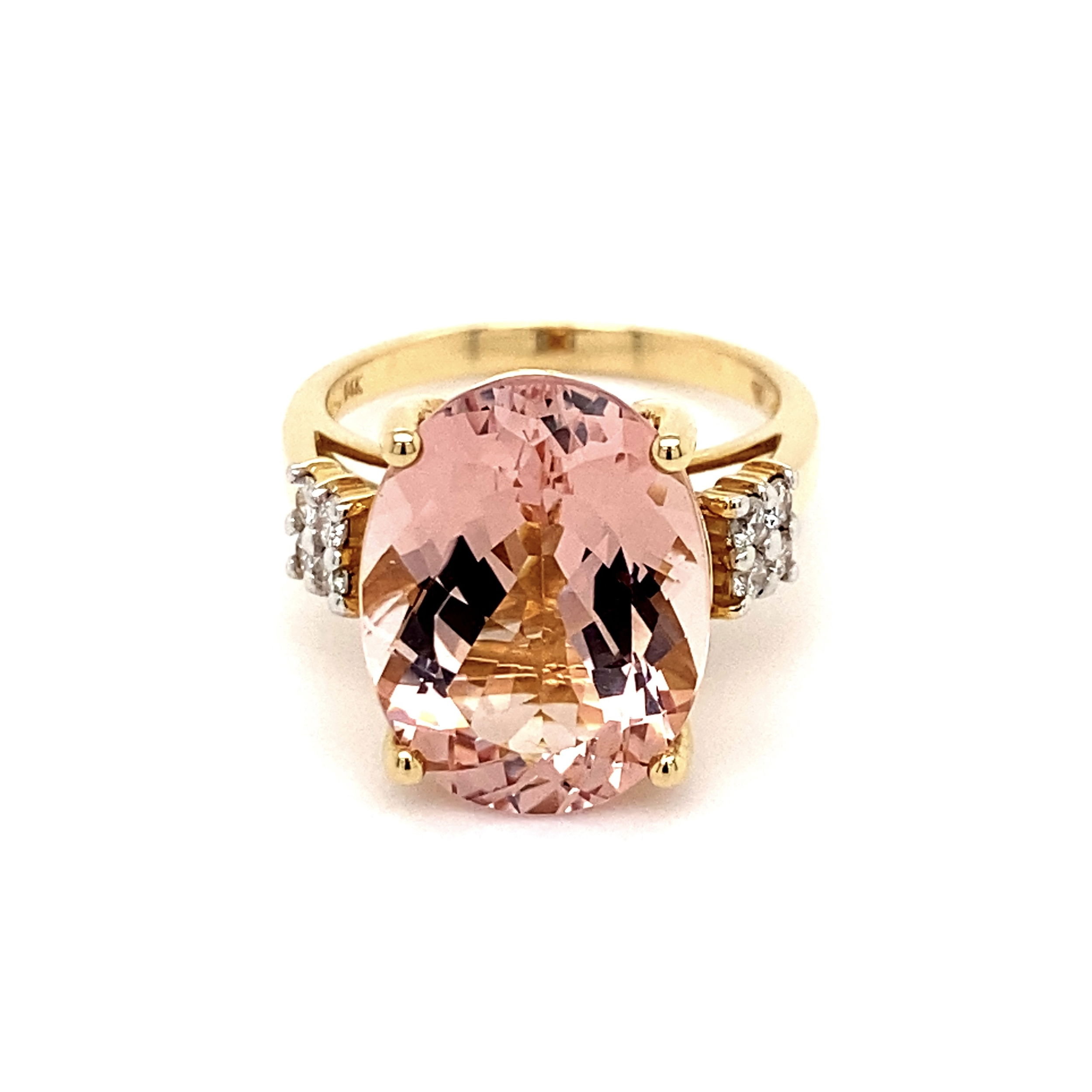 14K YG 7.5ct Oval Brilliant Morganite & .16tcw RBC Diamond Cathedral Ring 6.1g, s7