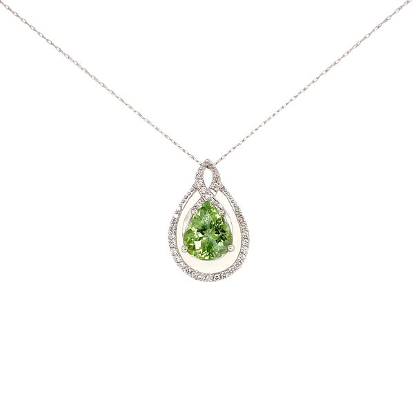 Closeup photo of 14/18k wg 2.90ct pear paraiba tourmaline gia & .25tcw diamond necklace 4.4g, 18"b4505tpuva